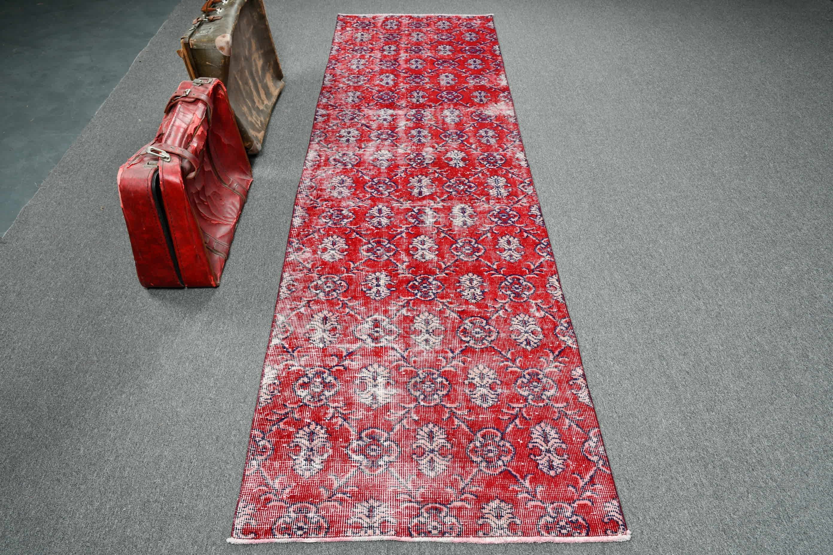 Turkish Rugs, Hallway Rugs, Corridor Rug, Rugs for Runner, Vintage Rug, 2.9x10.3 ft Runner Rugs, Red Wool Rug, Kitchen Rug