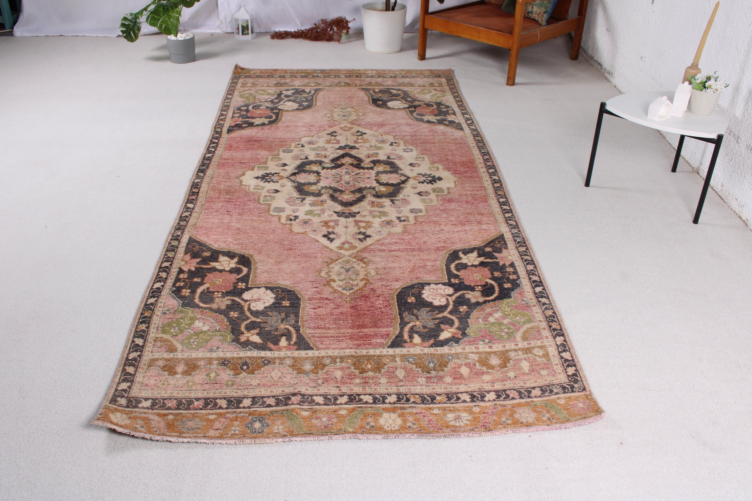 Oushak Area Rug, 4.1x9.2 ft Area Rug, Pink Oushak Rug, Flatweave Rugs, Vintage Rugs, Vintage Area Rugs, Handwoven Rug, Turkish Rugs