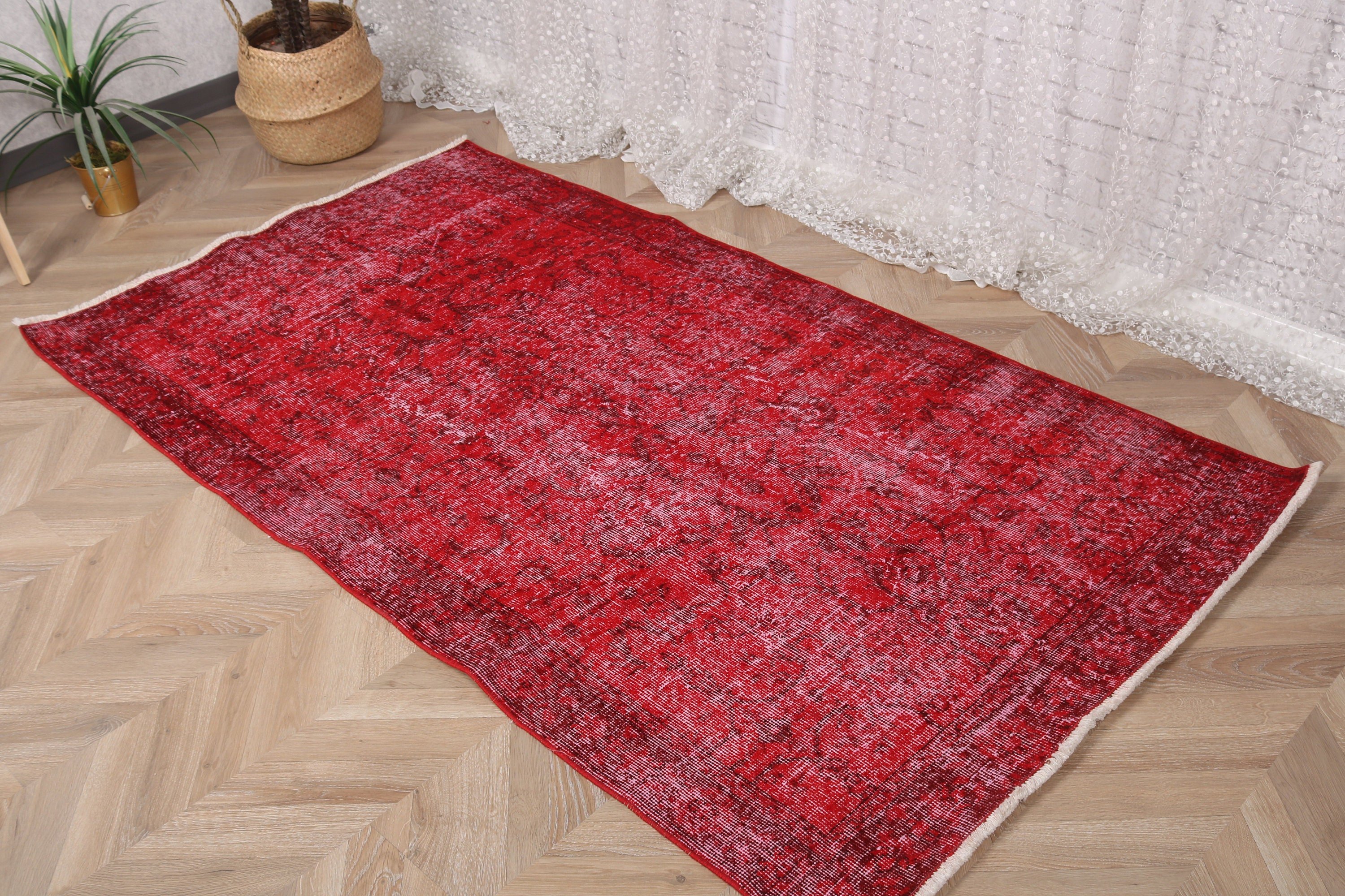 Vintage Halılar, Kırmızı 4.7x6.7 ft Alan Halıları, Vintage Alan Halıları, Boho Halıları, Düz Dokuma Halılar, Yatak Odası Halıları, Türk Halısı, Egzotik Halılar