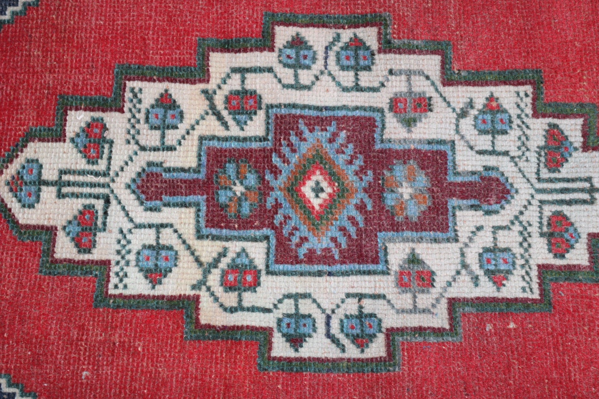 1.6x3.8 ft Small Rugs, Vintage Rug, Antique Rug, Turkish Rug, Kitchen Rug, Geometric Rug, Bathroom Rug, Red Handwoven Rugs, Boho Rug