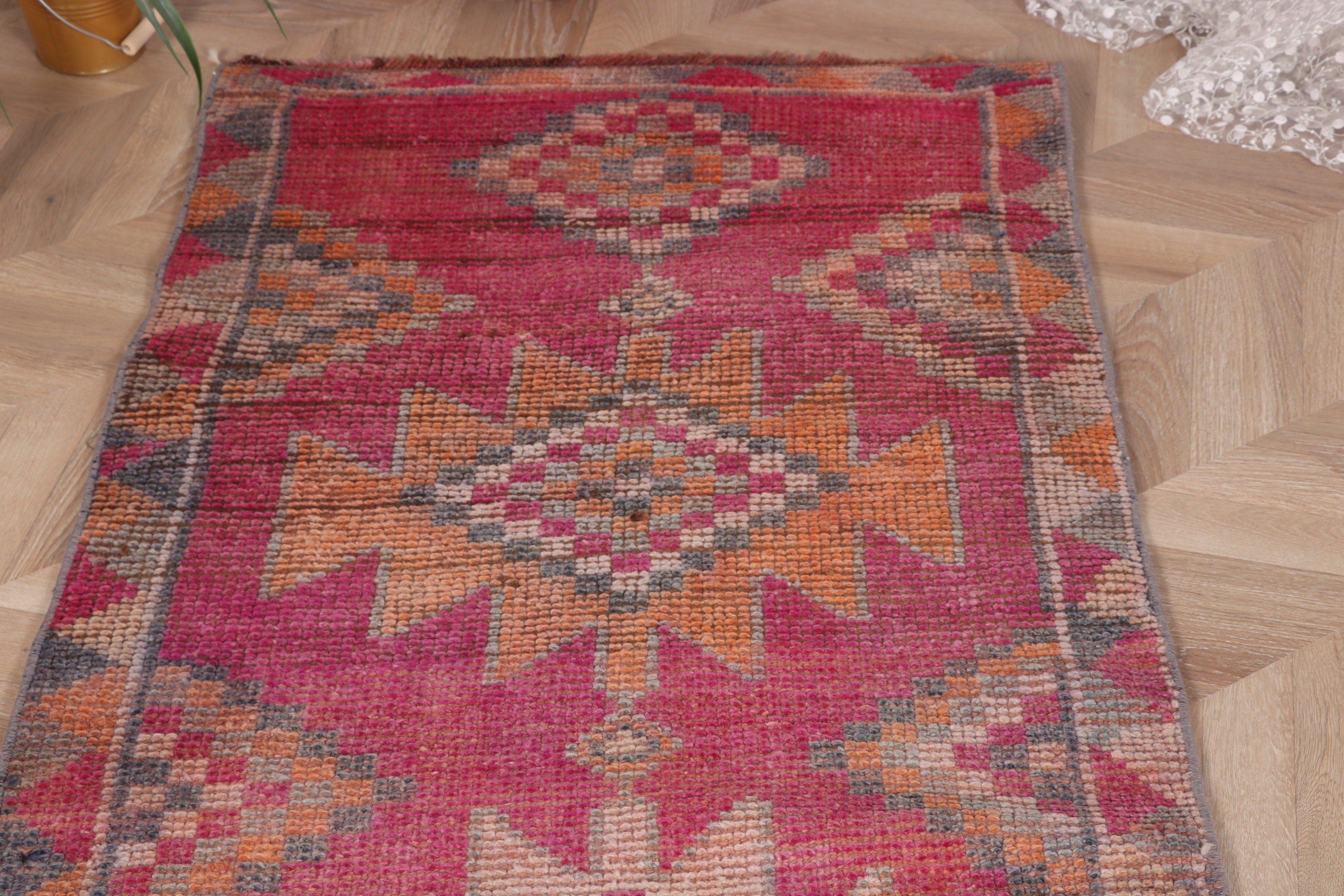 Vintage Rug, Modern Rugs, Stair Rug, Hallway Rugs, Pink  2.8x12.9 ft Runner Rugs, Turkish Rug, Aztec Rug, Oushak Rugs