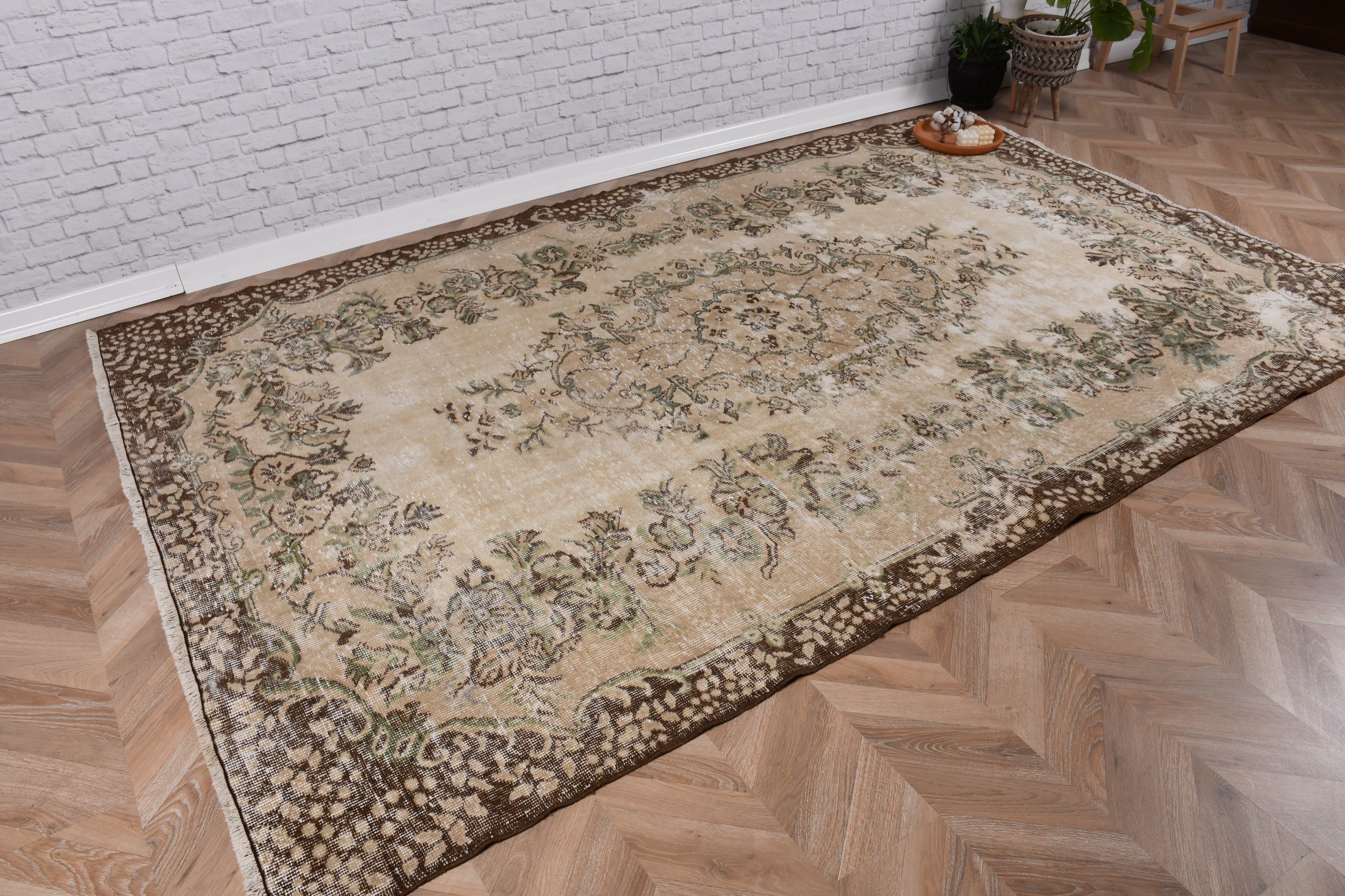 Neutral Rugs, Living Room Rug, Turkish Rug, Salon Rugs, Vintage Rug, Brown Neutral Rug, 6x9.5 ft Large Rugs, Rugs for Salon, Luxury Rugs