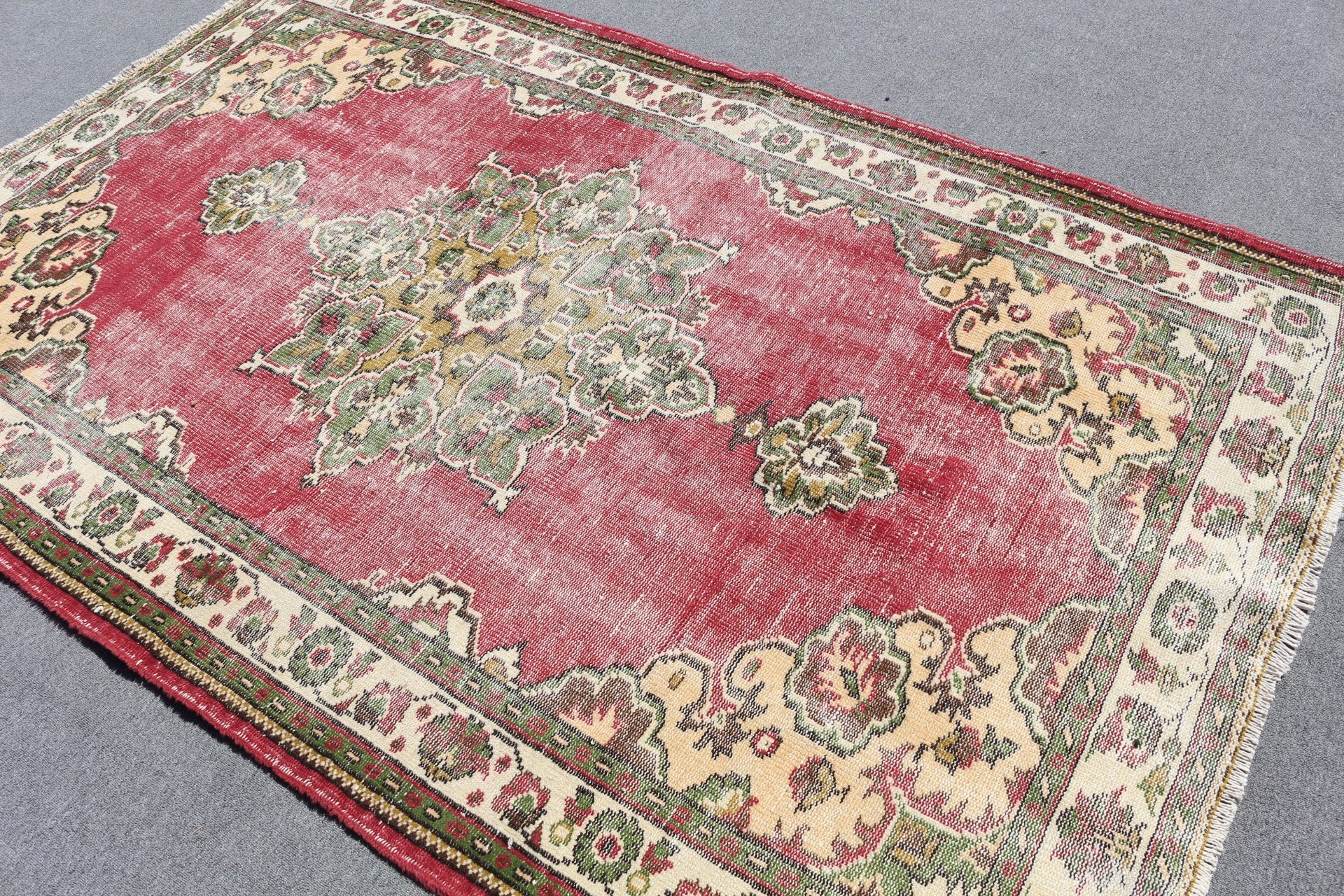 Floor Rug, Turkish Rug, Vintage Rug, Dining Room Rug, Rugs for Salon, Old Rug, Salon Rugs, Red Floor Rug, 5.2x8 ft Large Rug