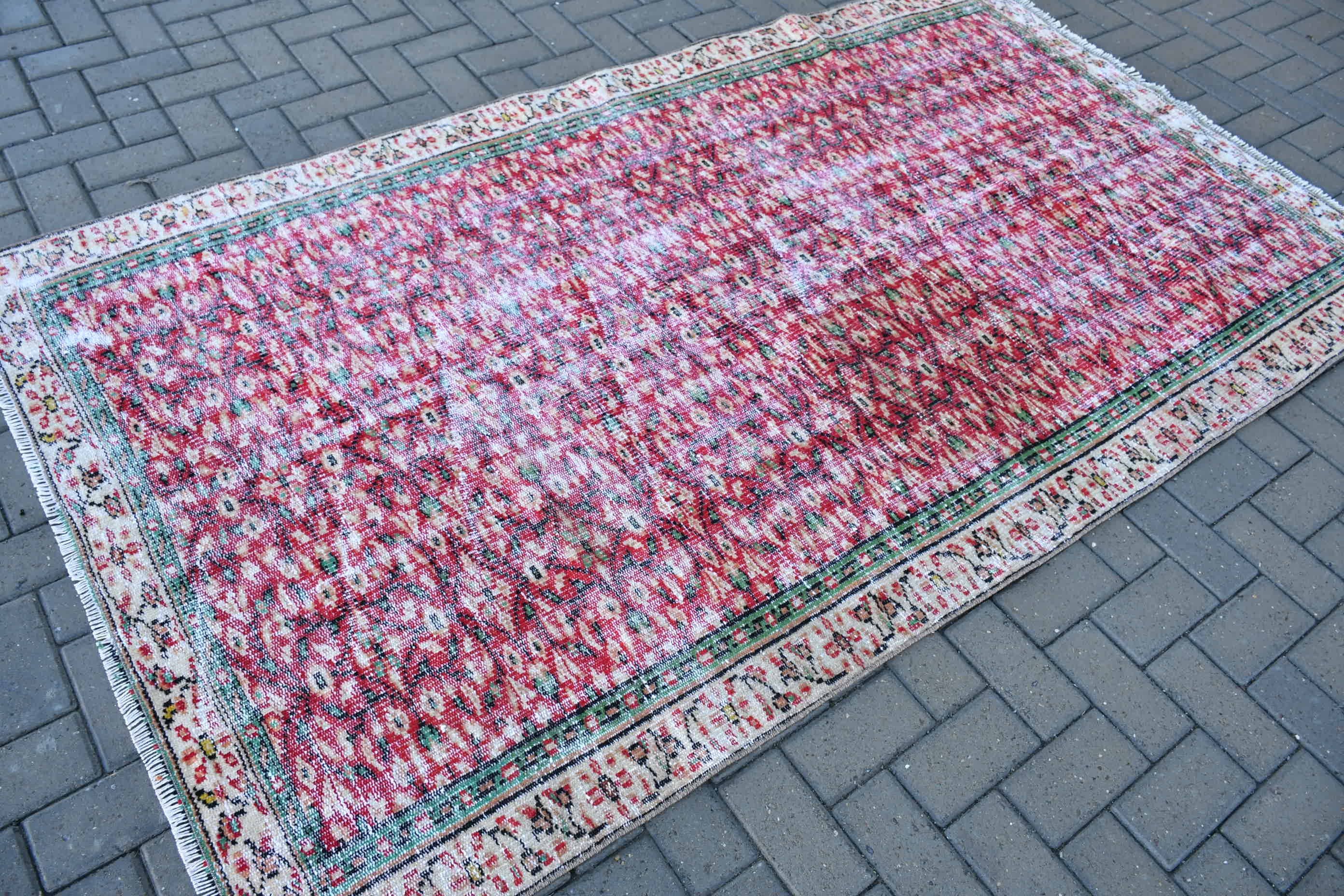 Kırmızı Mutfak Halısı, Vintage Halılar, 4.7x8 ft Alan Halıları, Türk Halısı, Yün Halısı, Vintage Dekor Halısı, Oturma Odası Halısı, Alan Halıları