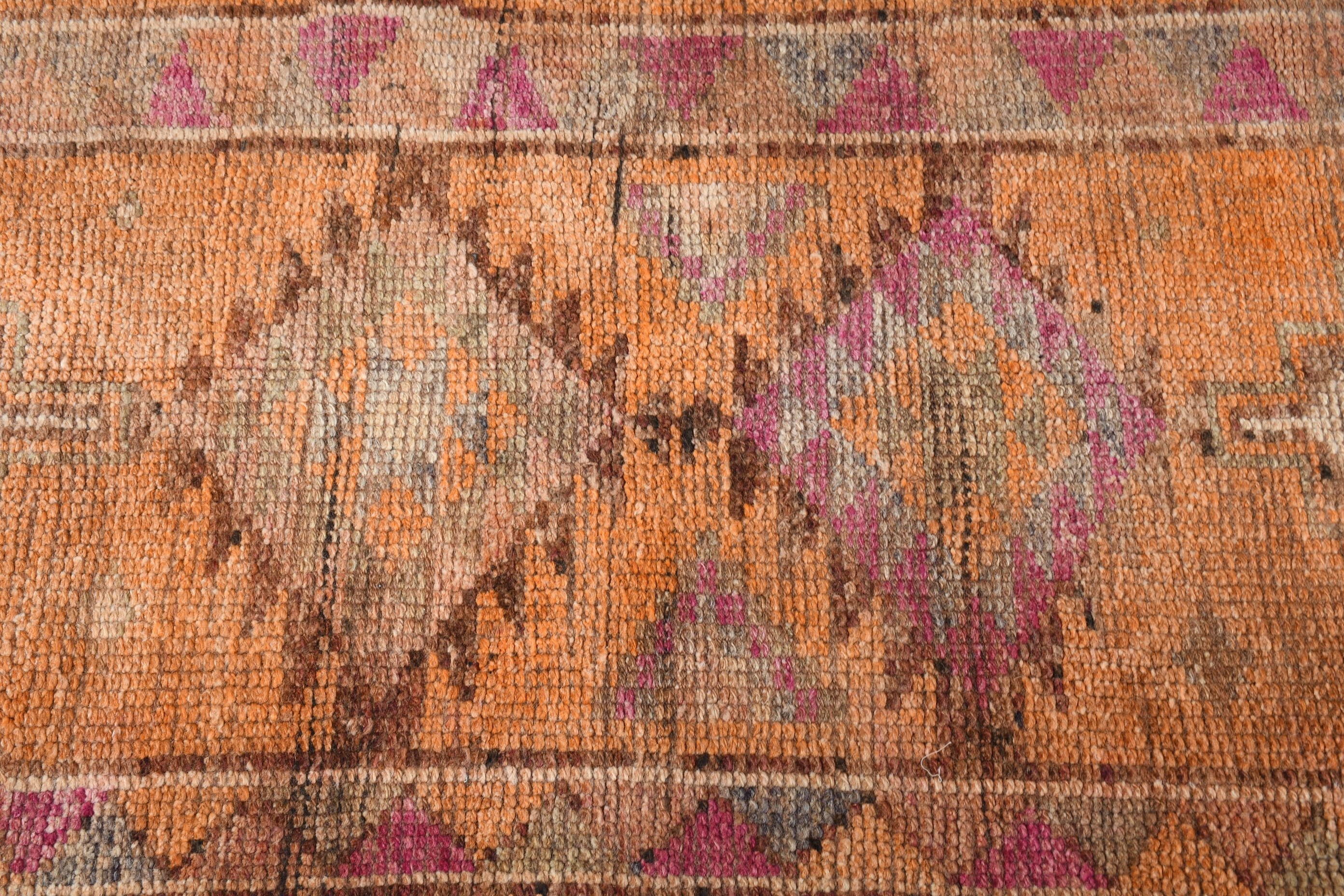 Cool Rug, 2.5x11.2 ft Runner Rugs, Turkish Rugs, Floor Rug, Cute Rug, Corridor Rug, Vintage Rug, Orange Bedroom Rug, Rugs for Hallway