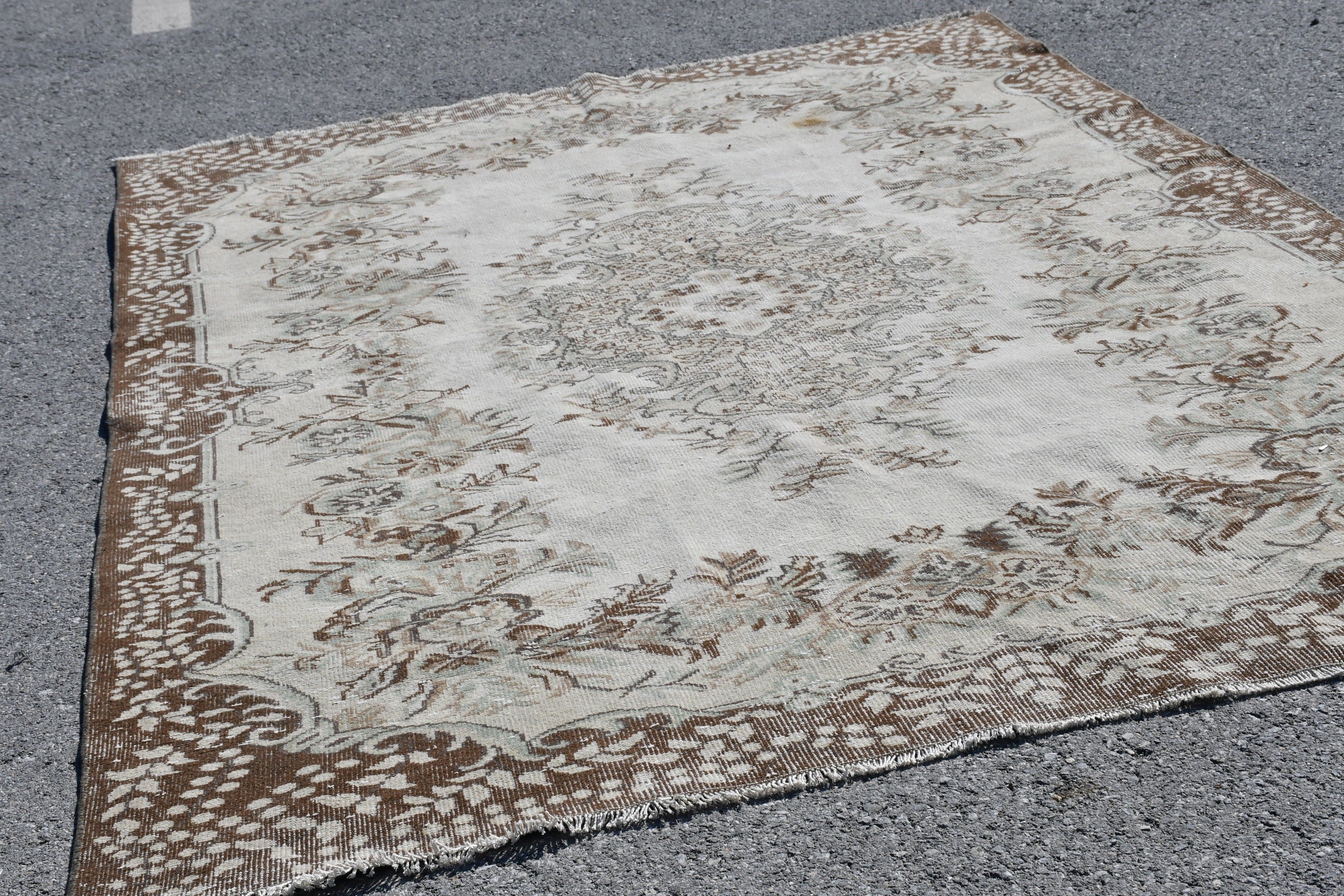 Oriental Rug, Turkish Rug, Salon Rug, Moroccan Rugs, Beige Floor Rug, Vintage Rug, Living Room Rugs, 6x9.4 ft Large Rugs, Bright Rug