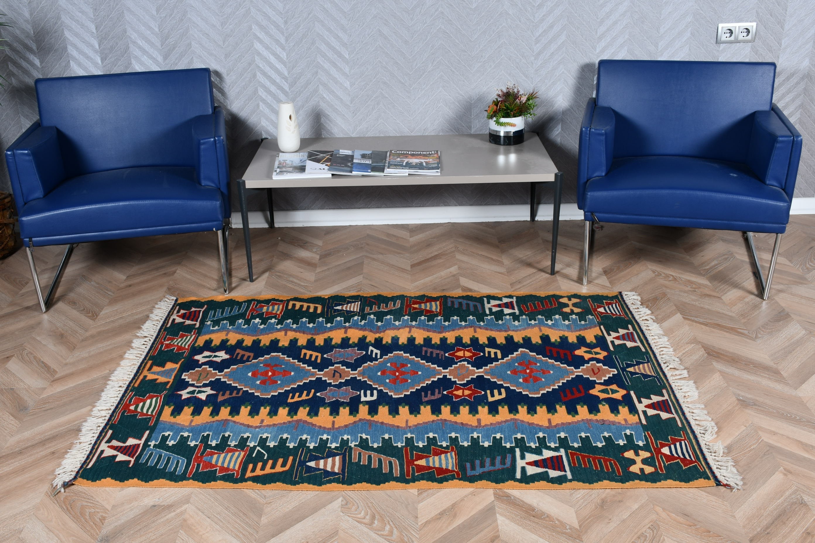 Türk Halısı, Vintage Halı, 3,7x5,5 ft Aksan Halısı, Kilim, Yeşil Oushak Halısı, Mutfak Halıları, Soluk Halı, Giriş Halısı, Fas Halısı