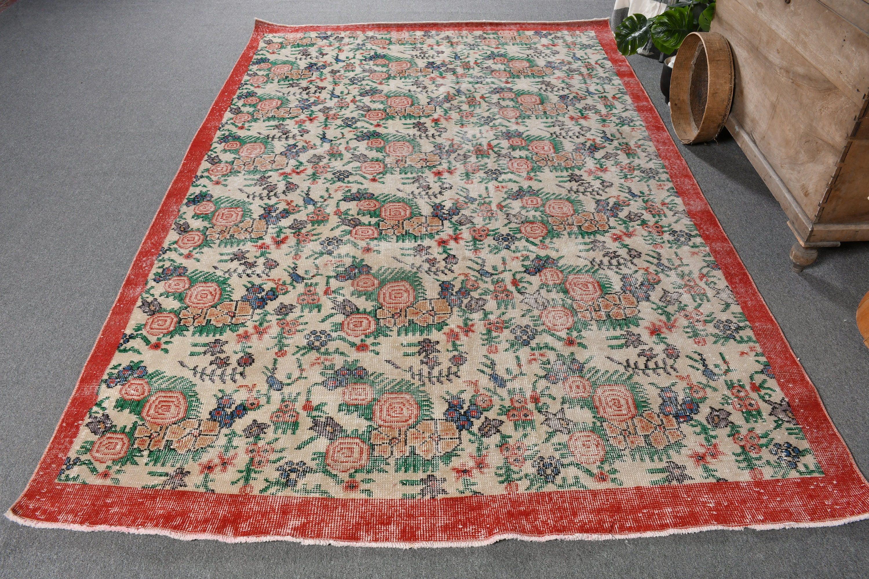 Yurt Halıları, Yemek Odası Halıları, Oryantal Halılar, Türk Halısı, 5.9x9.1 ft Büyük Halı, Kırmızı Ev Dekor Halısı, Yatak Odası Halısı, Vintage Halılar, Fas Halısı