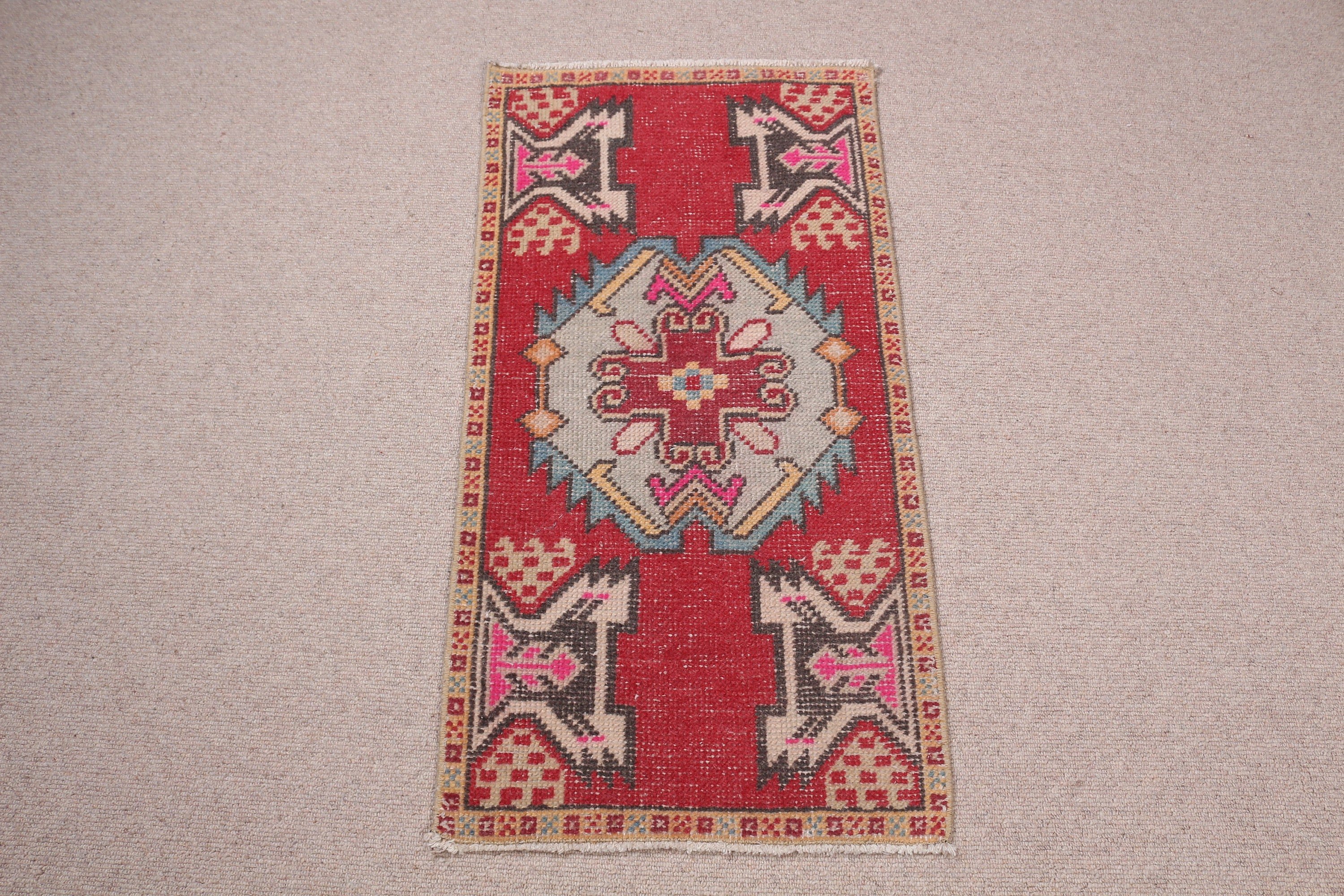 Wall Hanging Rug, Vintage Rug, 1.6x3.1 ft Small Rugs, Oushak Rugs, Car Mat Rug, Kitchen Rug, Turkish Rug, Red Anatolian Rugs, Wedding Rug