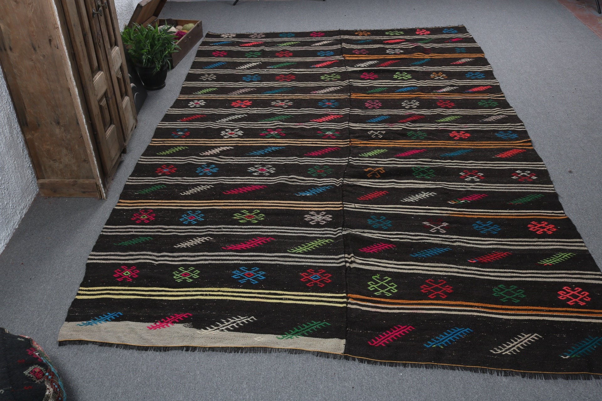 Türk Halısı, Yün Halısı, Siyah Fas Halısı, 7.4x11.8 ft Büyük Boy Halılar, Kilim, Vintage Halılar, Oturma Odası Halıları, Türkiye Halıları