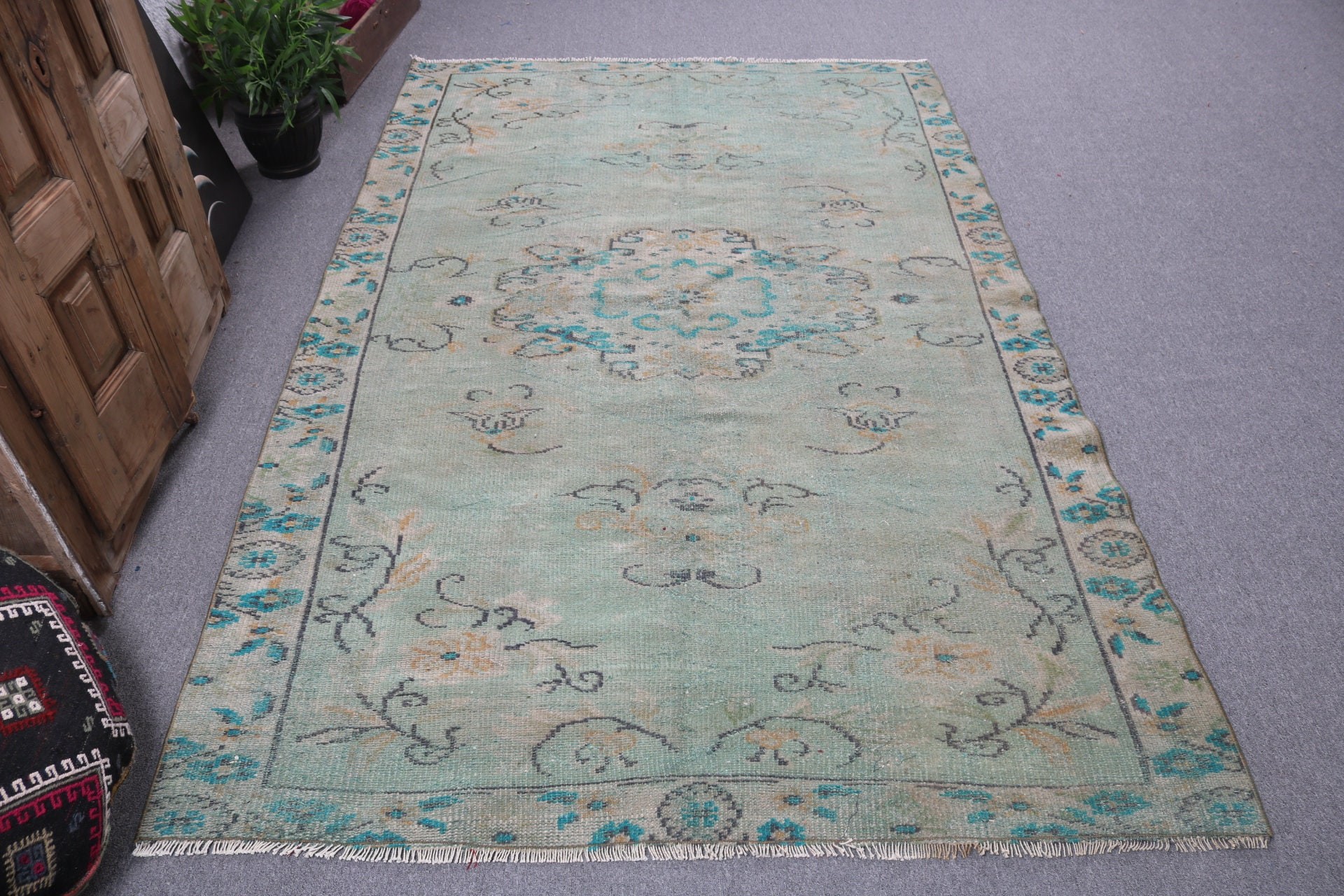 Vintage Rugs, Office Rugs, 5x7.9 ft Area Rug, Antique Rugs, Green Kitchen Rug, Handwoven Rugs, Turkish Rugs, Vintage Area Rug, Indoor Rugs