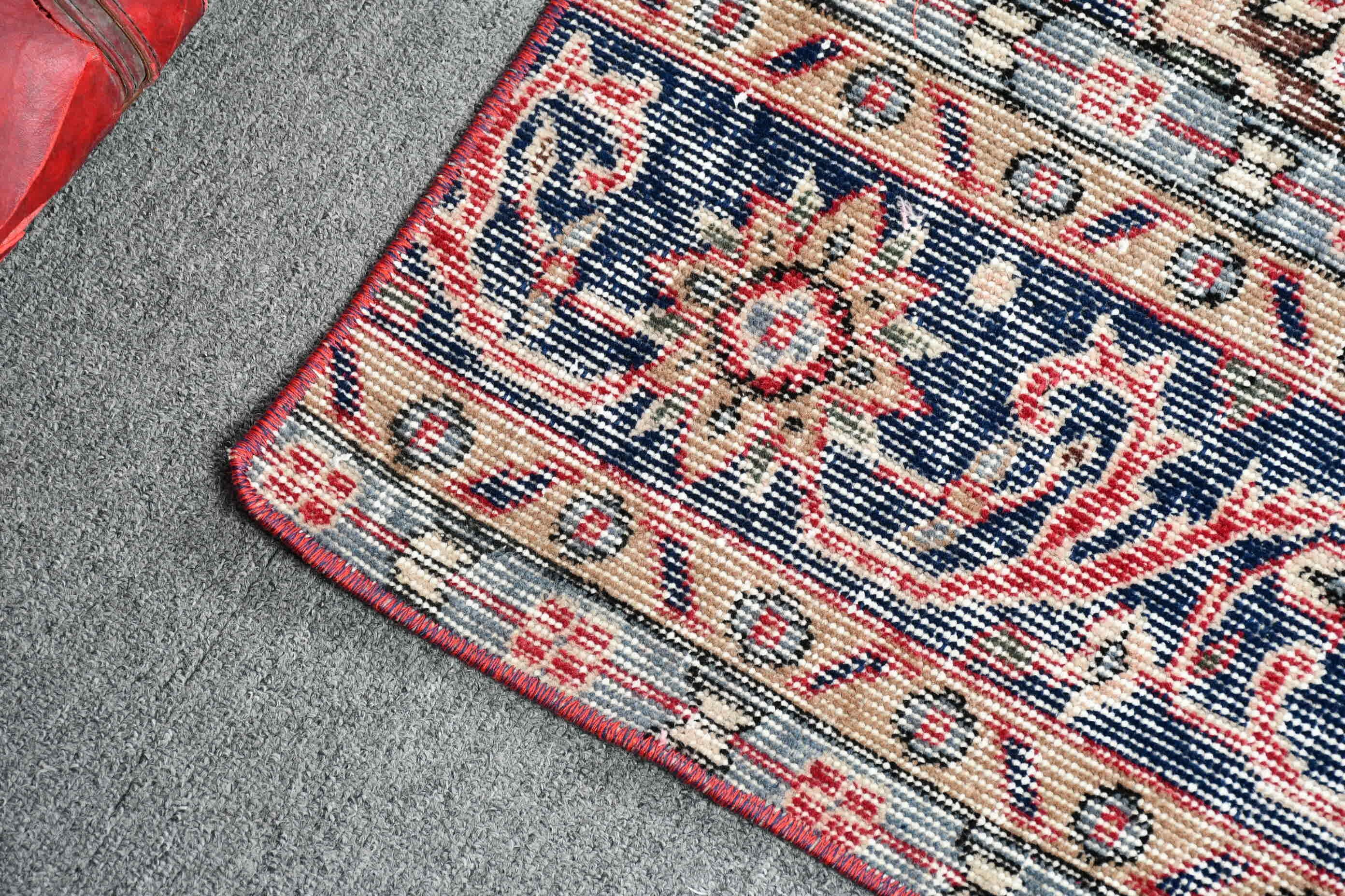 Floor Rug, Vintage Rugs, Turkish Rug, Wool Rugs, Red Kitchen Rug, Bath Rug, 2x3.6 ft Small Rug, Muted Rug, Rugs for Bedroom, Bedroom Rugs