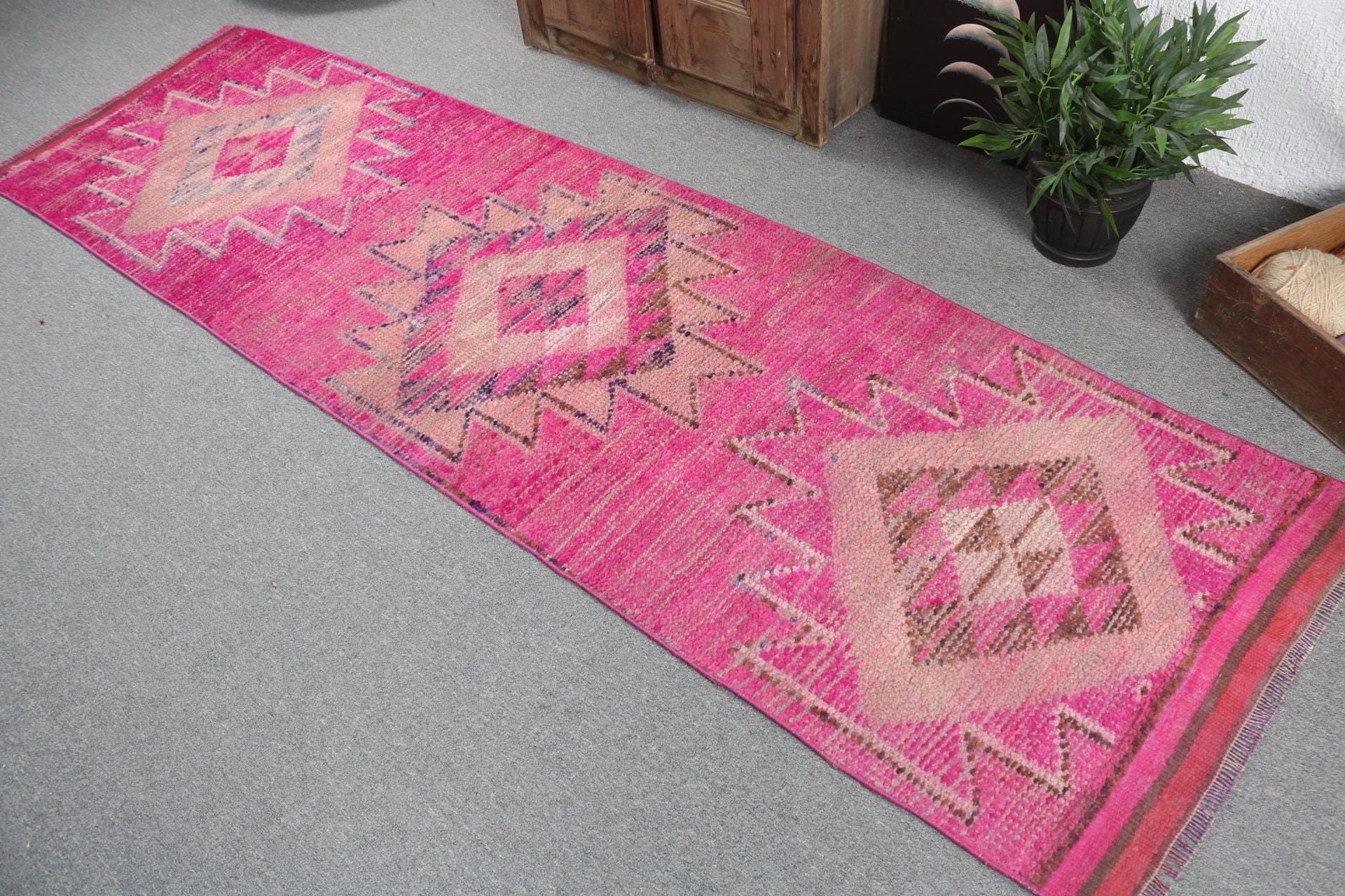 Turkish Rugs, Modern Rugs, Vintage Rug, Kitchen Rugs, Hallway Rug, Pink Luxury Rug, Handwoven Rugs, 2.7x9.3 ft Runner Rugs, Corridor Rugs