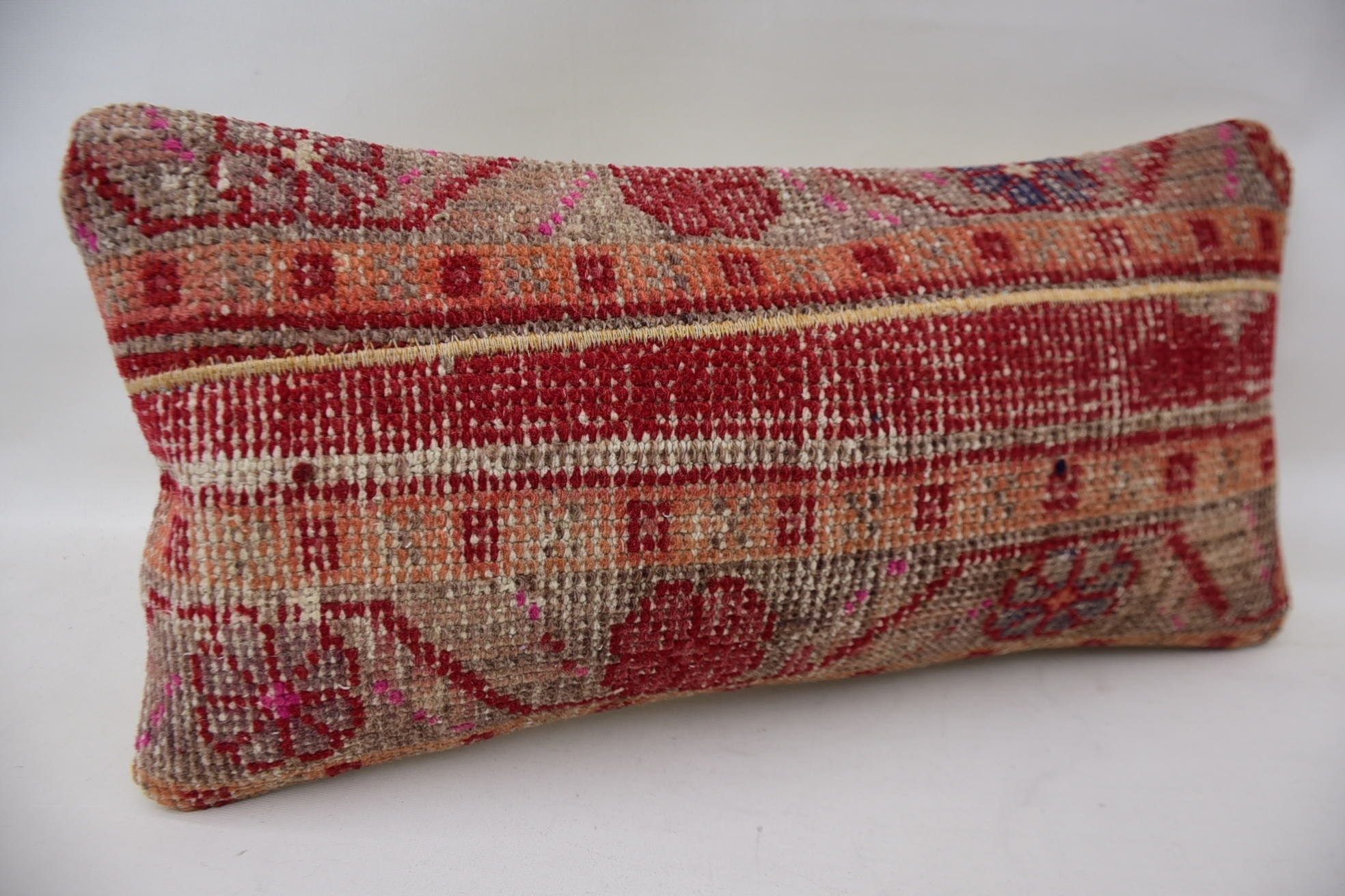 Home Decor Pillow, 12"x24" Red Pillow Cover, Cozy Throw Pillow Cover, Turkish Corner Cushion Cover, Pillow for Couch, Kilim Cushion Sham