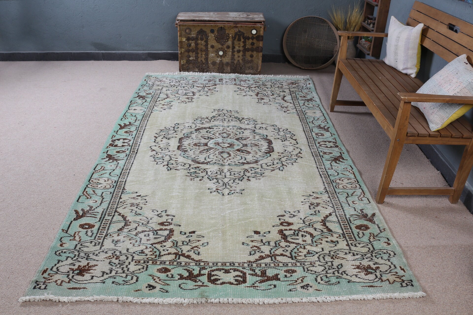 Beige Cool Rugs, Living Room Rug, Antique Rug, Vintage Rug, Turkish Rug, Dining Room Rug, Floor Rug, 5.3x8.6 ft Large Rugs, Distressed Rug