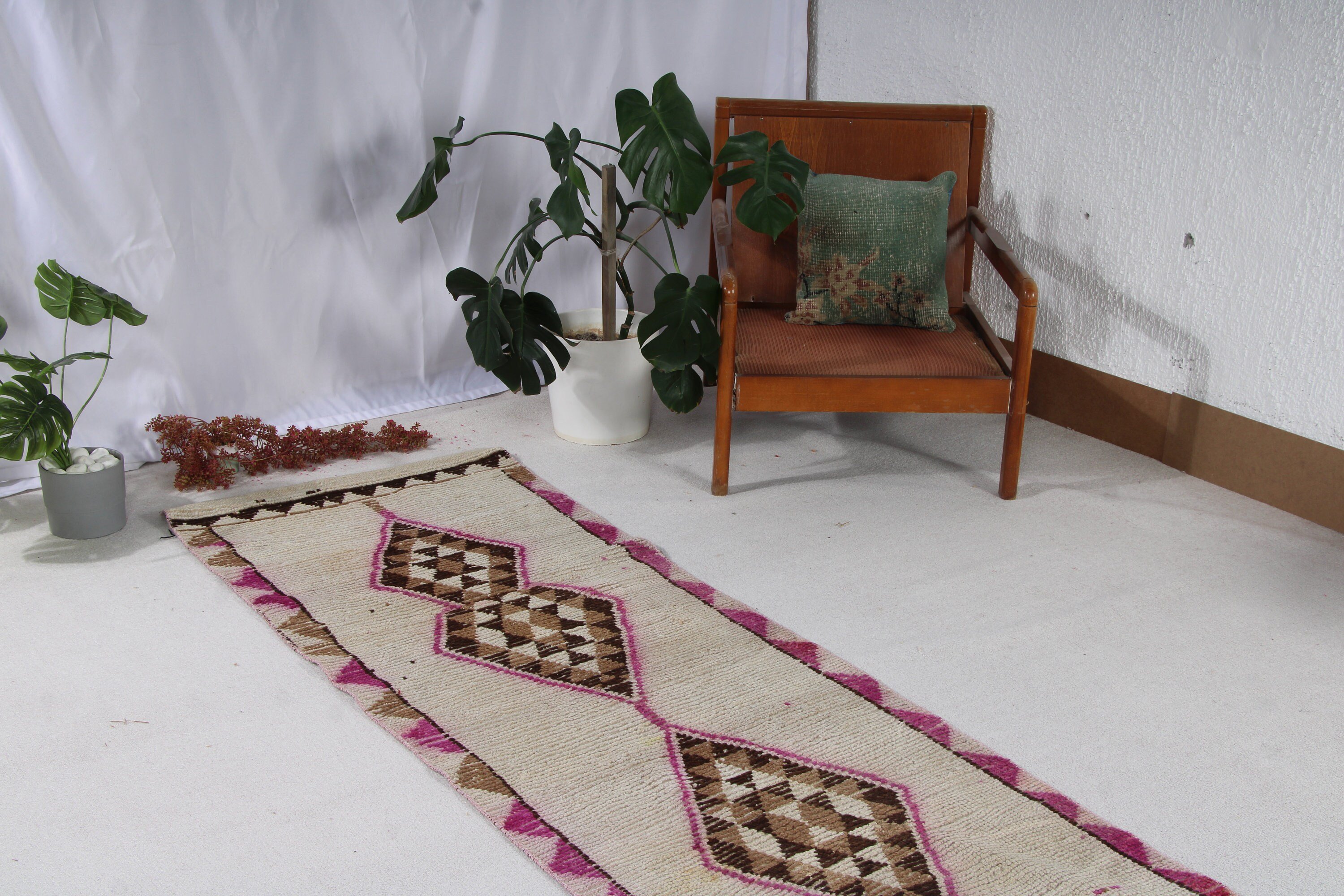 Türk Halısı, 2.7x9.6 ft Runner Halısı, Mutfak Halıları, Koridor Halıları, Modern Halı, Vintage Halılar, Beyaz Yün Halılar, Beni Ourain Runner Halıları