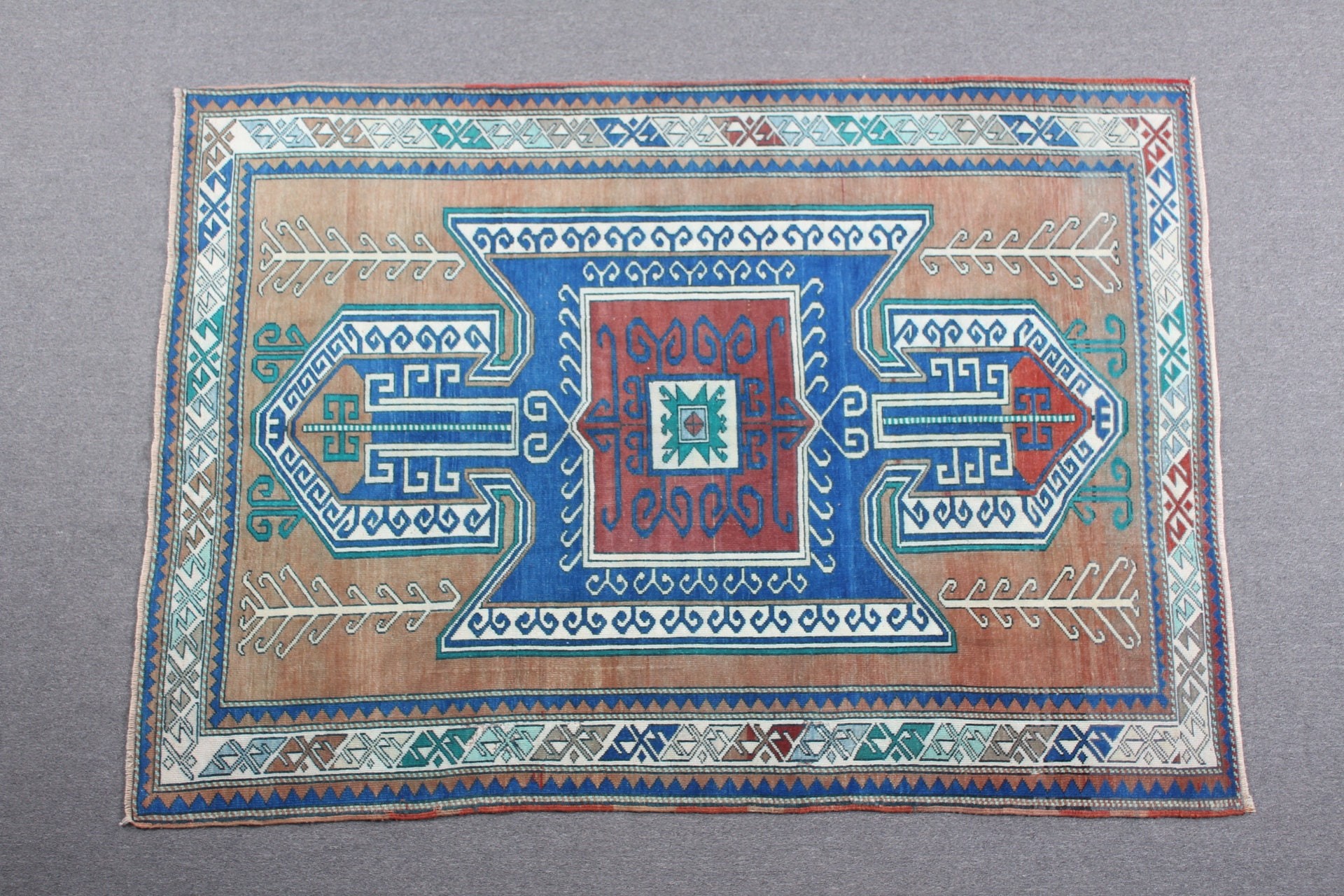 Vintage Halı, Yer Halısı, Vintage Dekor Halıları, Türk Halısı, Mutfak Halısı, Yemek Odası Halıları, Mavi Yer Halıları, 5x6.9 ft Alan Halıları