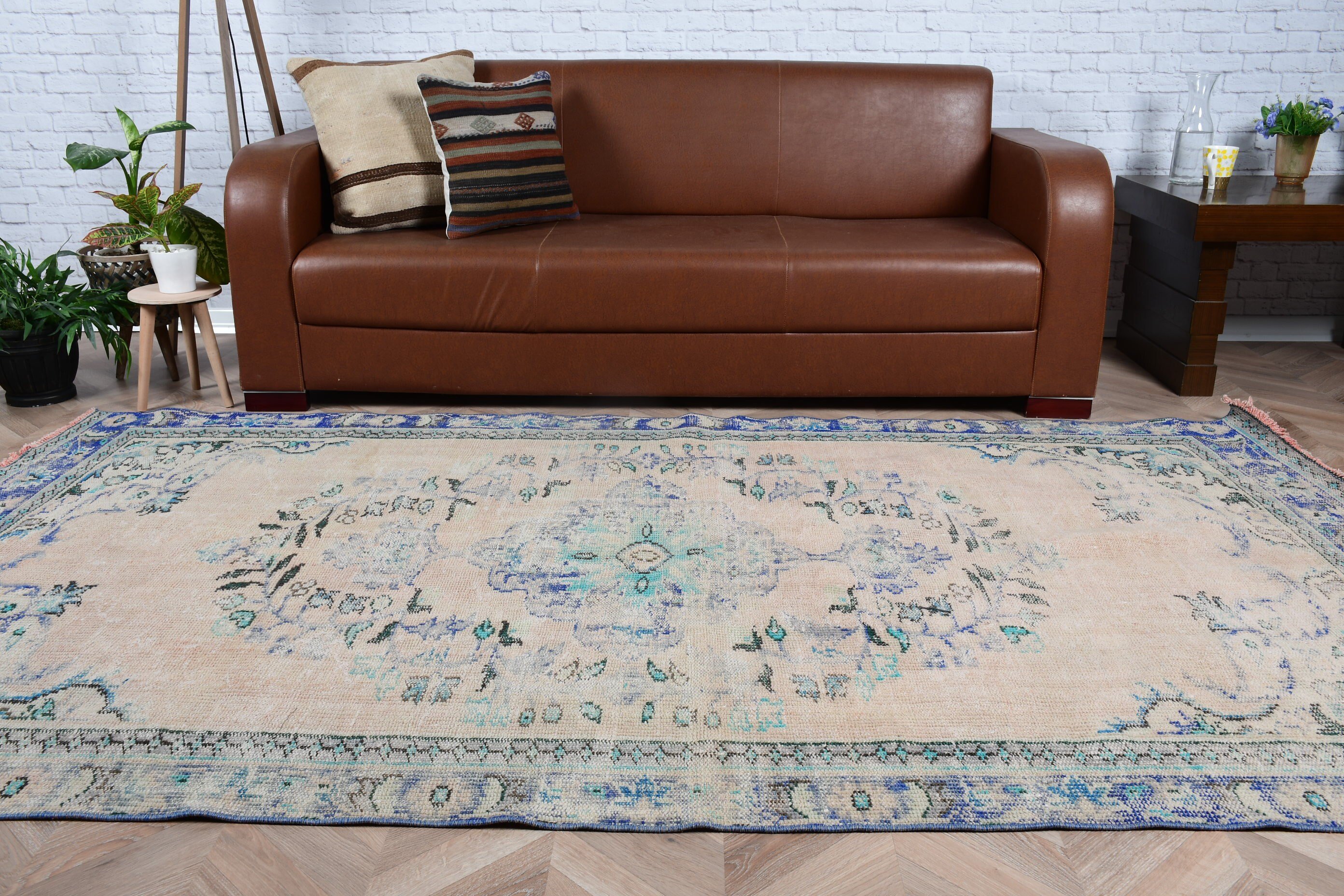 Oushak Halıları, Yün Halısı, Yemek Odası Halıları, Türk Halısı, Bej 4.9x8.9 ft Büyük Halı, Oturma Odası Halısı, Vintage Halı, Boho Halıları