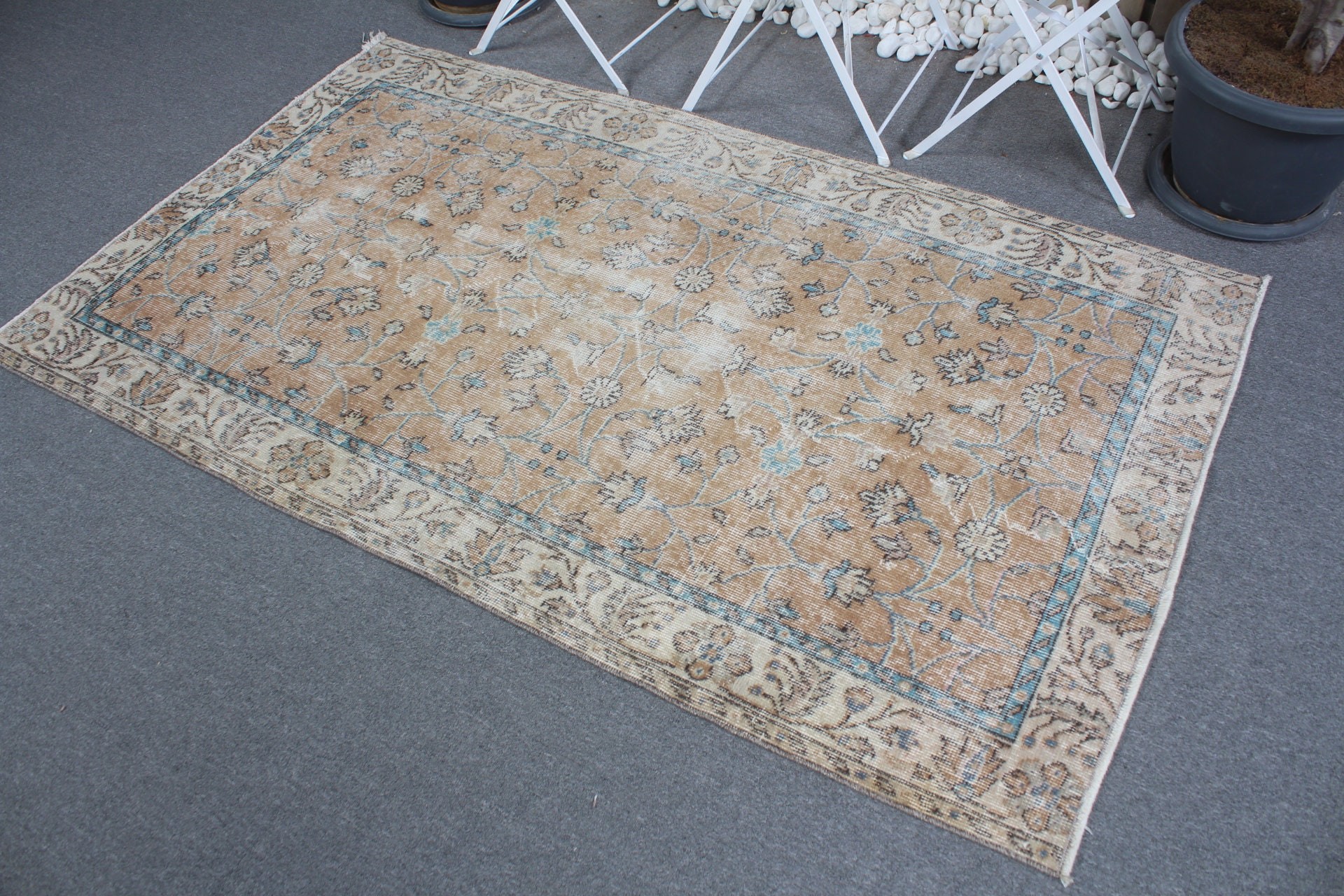 Türk Halıları, 3.8x6.4 ft Alan Halısı, Vintage Halılar, Ev Dekorasyonu Halıları, Oturma Odası Halısı, Yemek Odası Halıları, Kahverengi Antika Halı