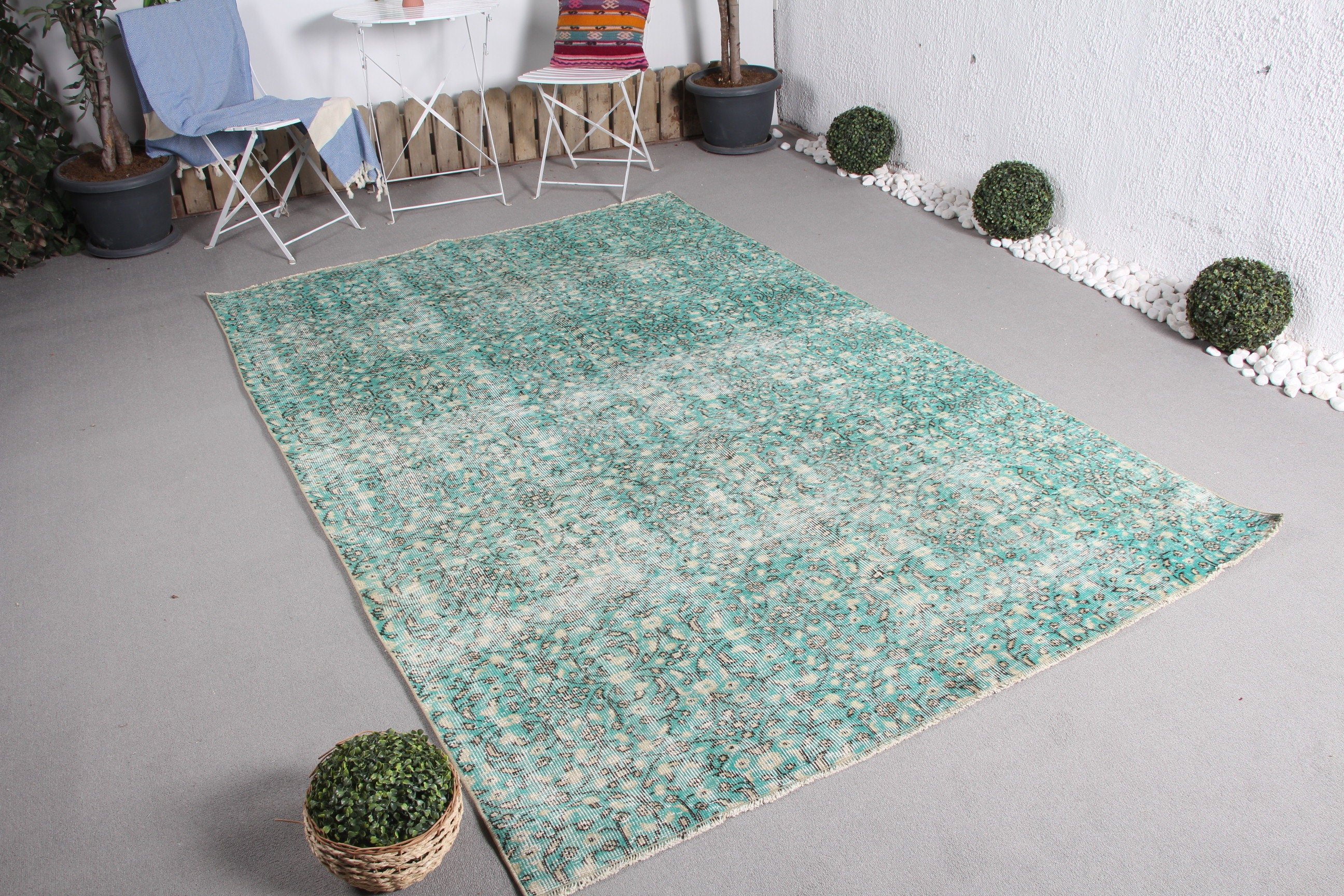 Turkish Rugs, Living Room Rugs, Oriental Rugs, Vintage Rug, Green Kitchen Rugs, 5.6x8.5 ft Large Rug, Dining Room Rug