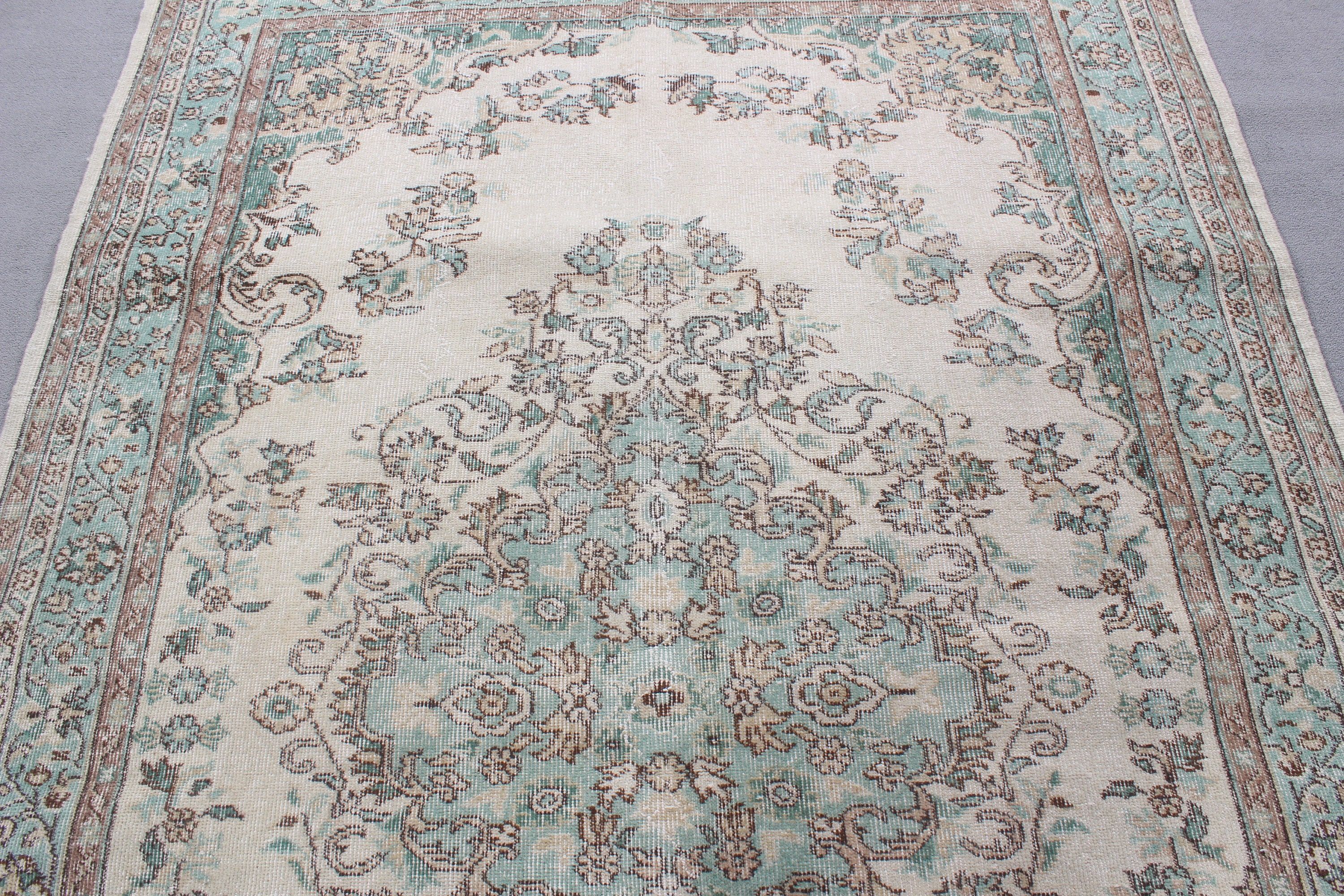 Vintage Halı, 5.7x9 ft Büyük Halı, Türk Halısı, Bej Lüks Halı, Yün Halıları, Salon Halıları, Modern Halı, Yemek Odası Halıları, Büyük Oushak Halıları