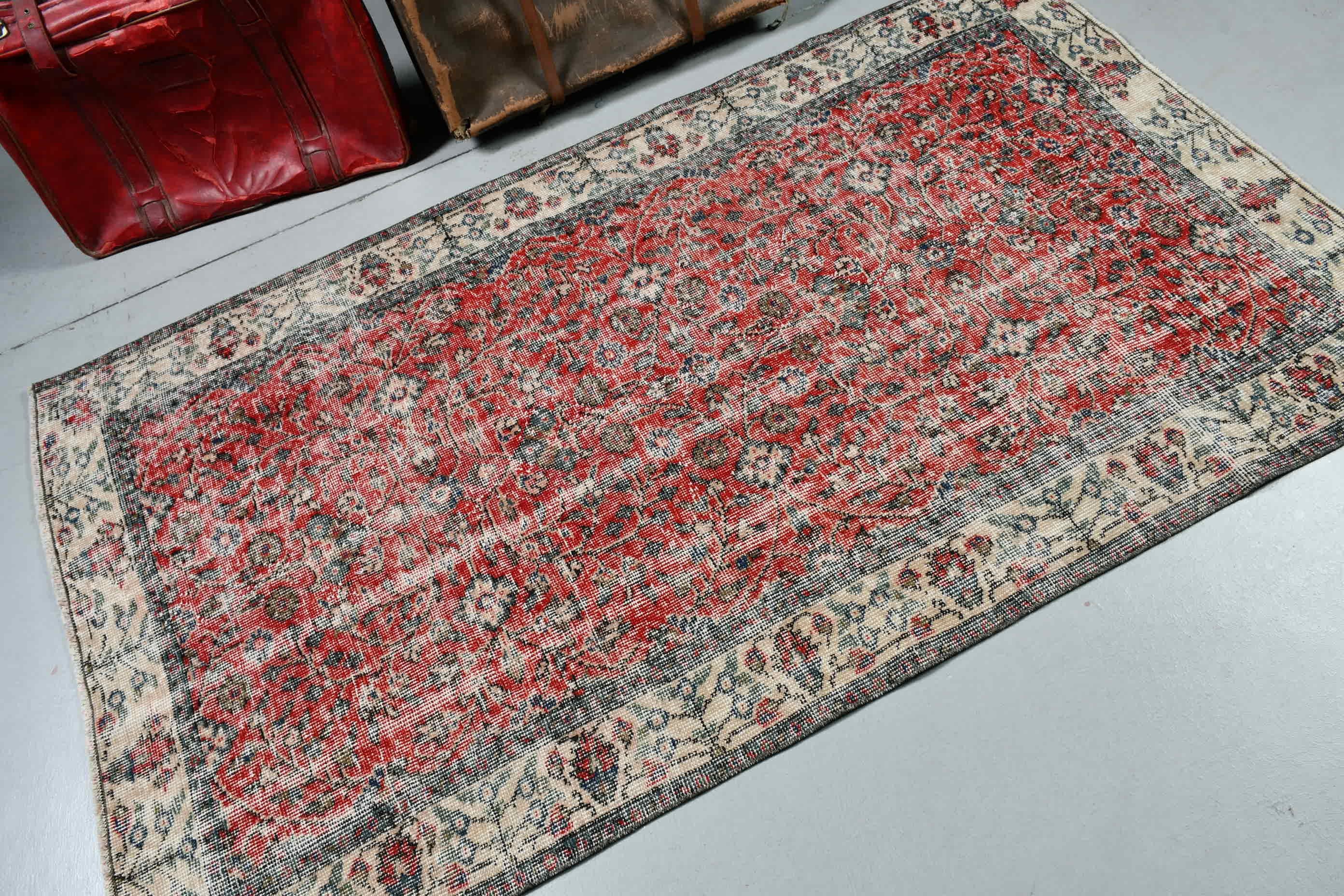 Bedroom Rugs, Red Wool Rug, Turkish Rug, Oushak Rug, Antique Rug, Kitchen Rug, 3.7x6.4 ft Accent Rugs, Vintage Rug, Rugs for Bedroom