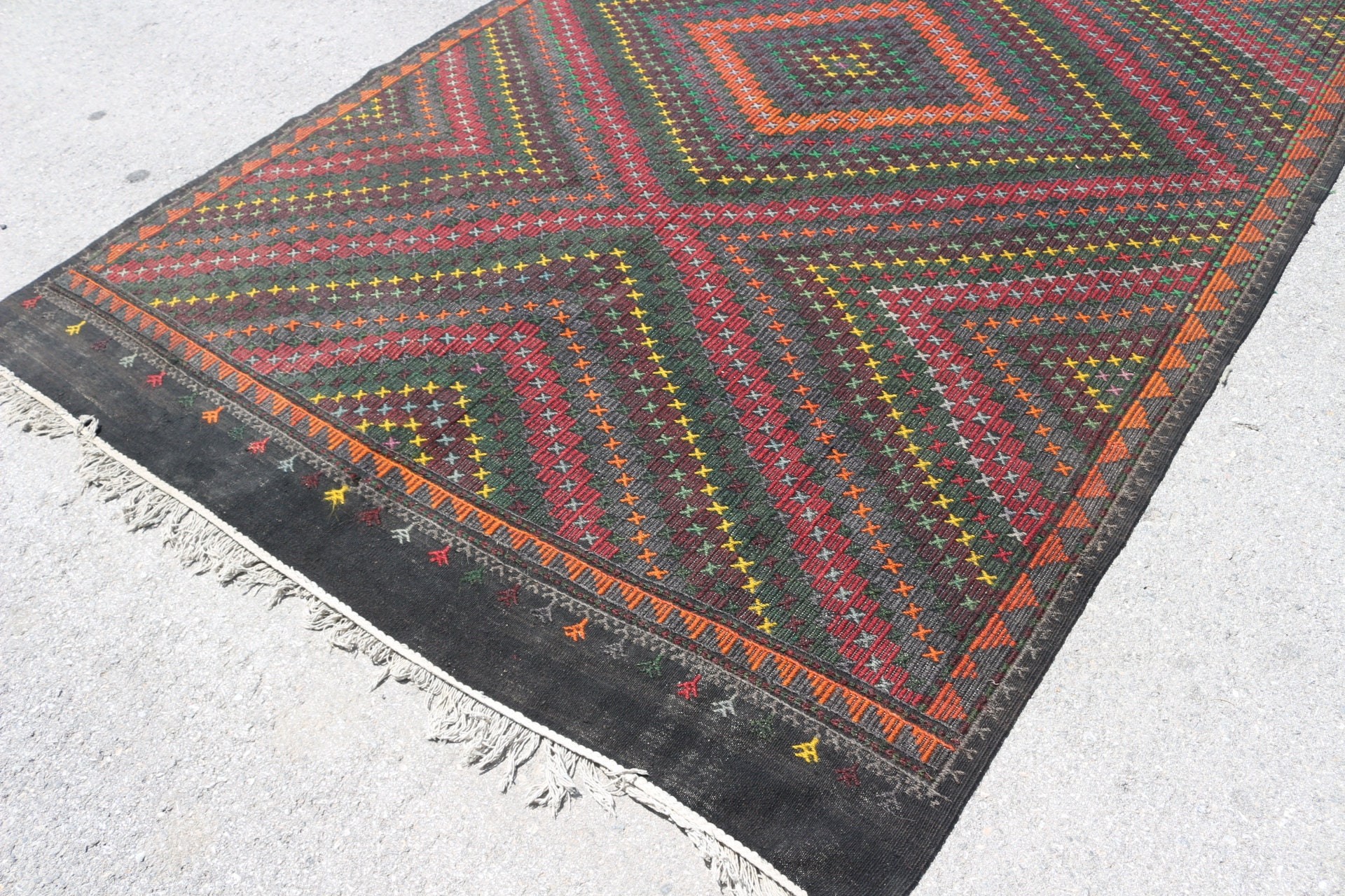 Salon Halısı, Yer Halısı, Vintage Halı, 6.9x11.1 ft Büyük Boy Halı, Salon Halıları, Türk Halısı, Ev Dekorasyonu Halıları, Eski Halı, Kilim, Siyah Anadolu Halısı