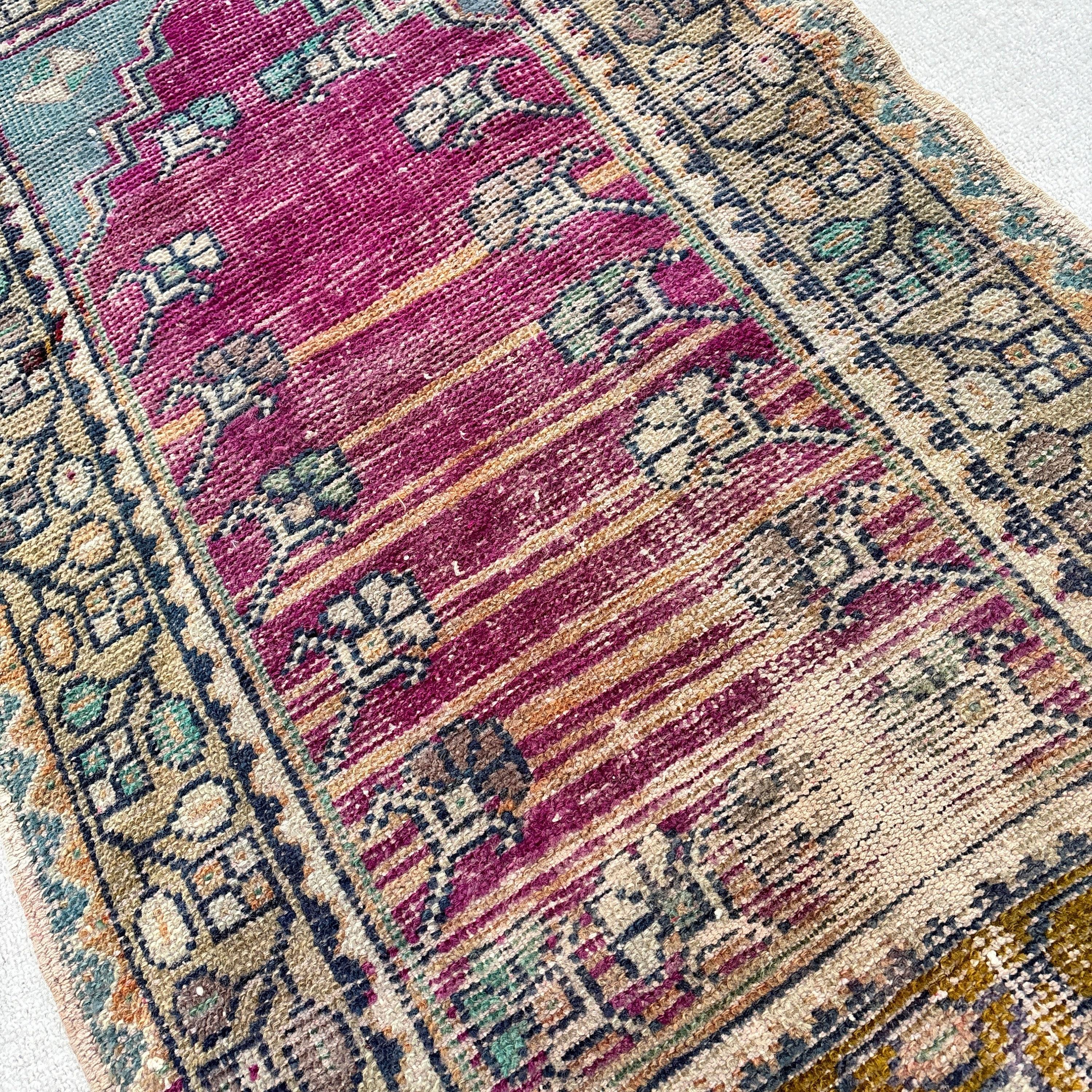 2x3.3 ft Small Rug, Luxury Rugs, Small Boho Rug, Turkish Rugs, Vintage Rugs, Bath Rugs, Floor Rug, Rugs for Kitchen, Purple Oriental Rugs