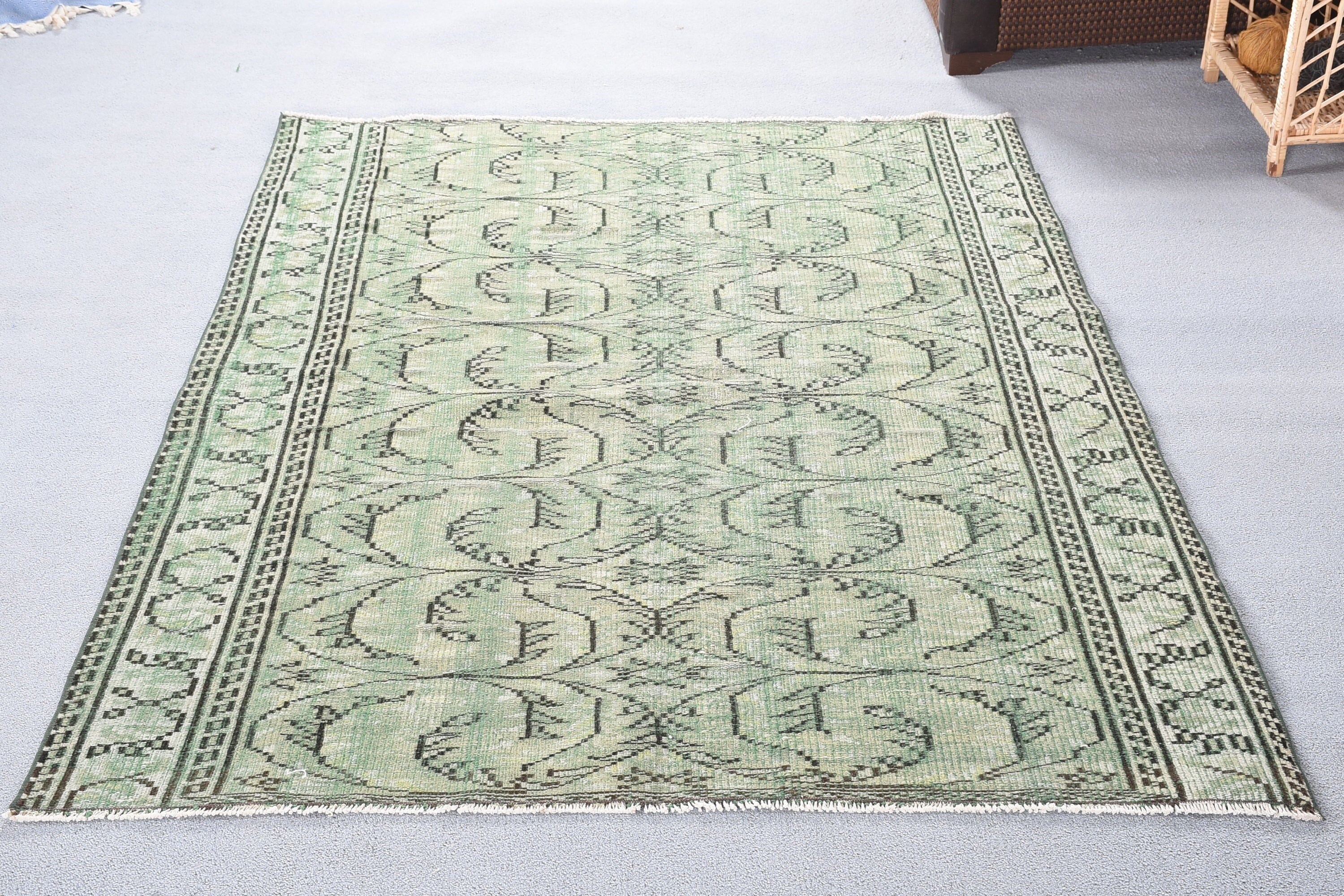 Home Decor Rug, Indoor Rug, Bedroom Rug, Turkish Rugs, Green Oushak Rug, 4.8x6.8 ft Area Rugs, Floor Rug, Boho Area Rug Rugs, Vintage Rug