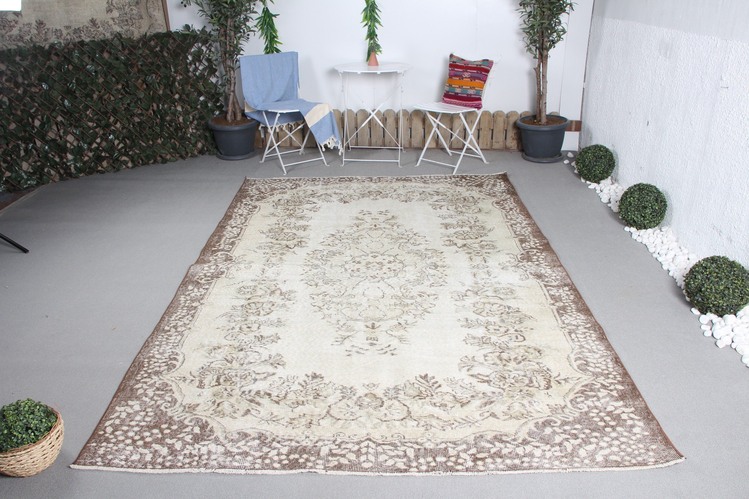 Bohemian Rugs, Dining Room Rug, Turkish Rug, Beige Home Decor Rug, Salon Rug, Vintage Rug, 6.2x9.3 ft Large Rug, Antique Rug, Moroccan Rug