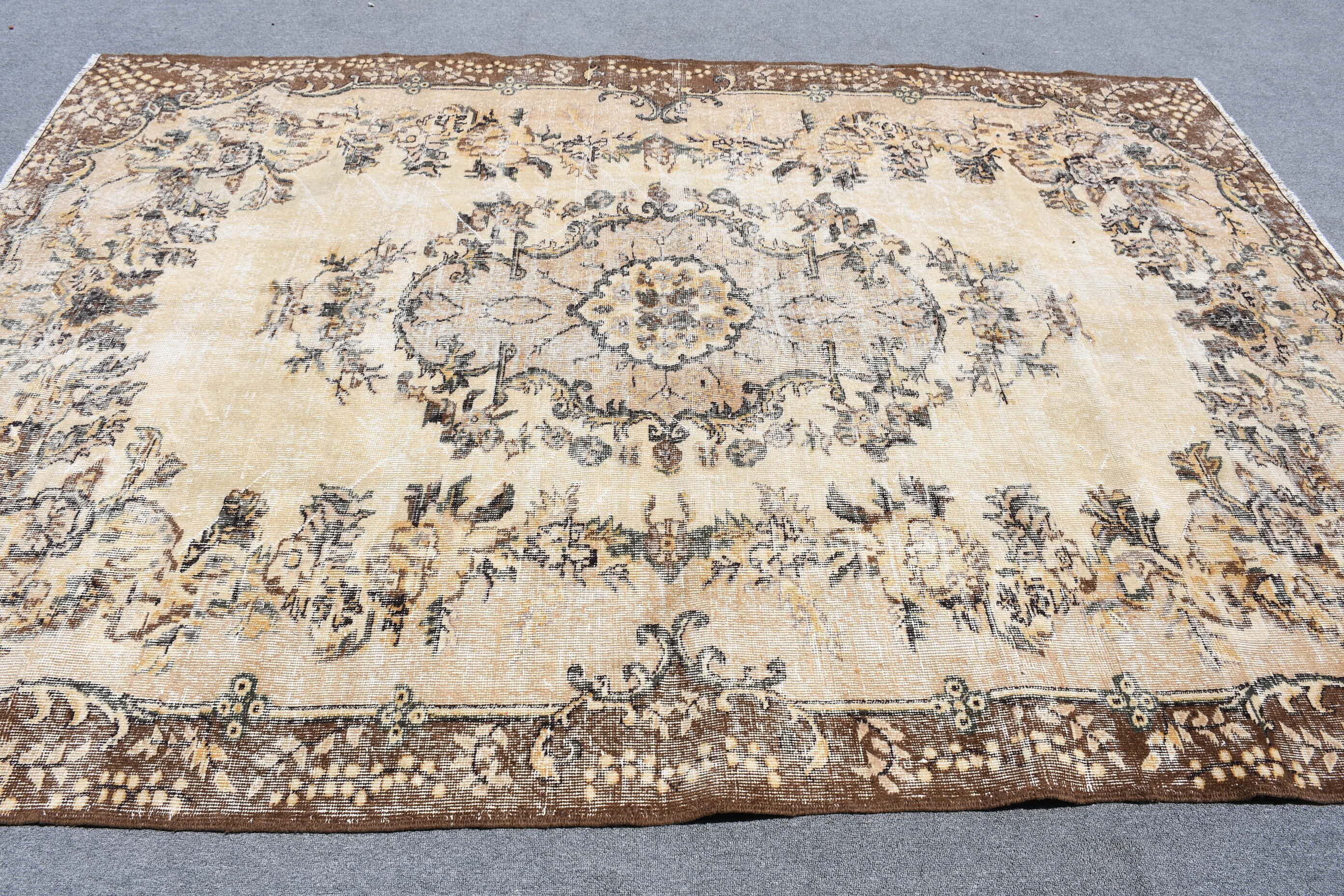 Oturma Odası Halıları, Vintage Halı, Harika Halı, 6.7x9.6 ft Büyük Halı, Ev Dekor Halıları, Bej Yün Halı, Türk Halısı, Yatak Odası Halısı, Pastel Halı