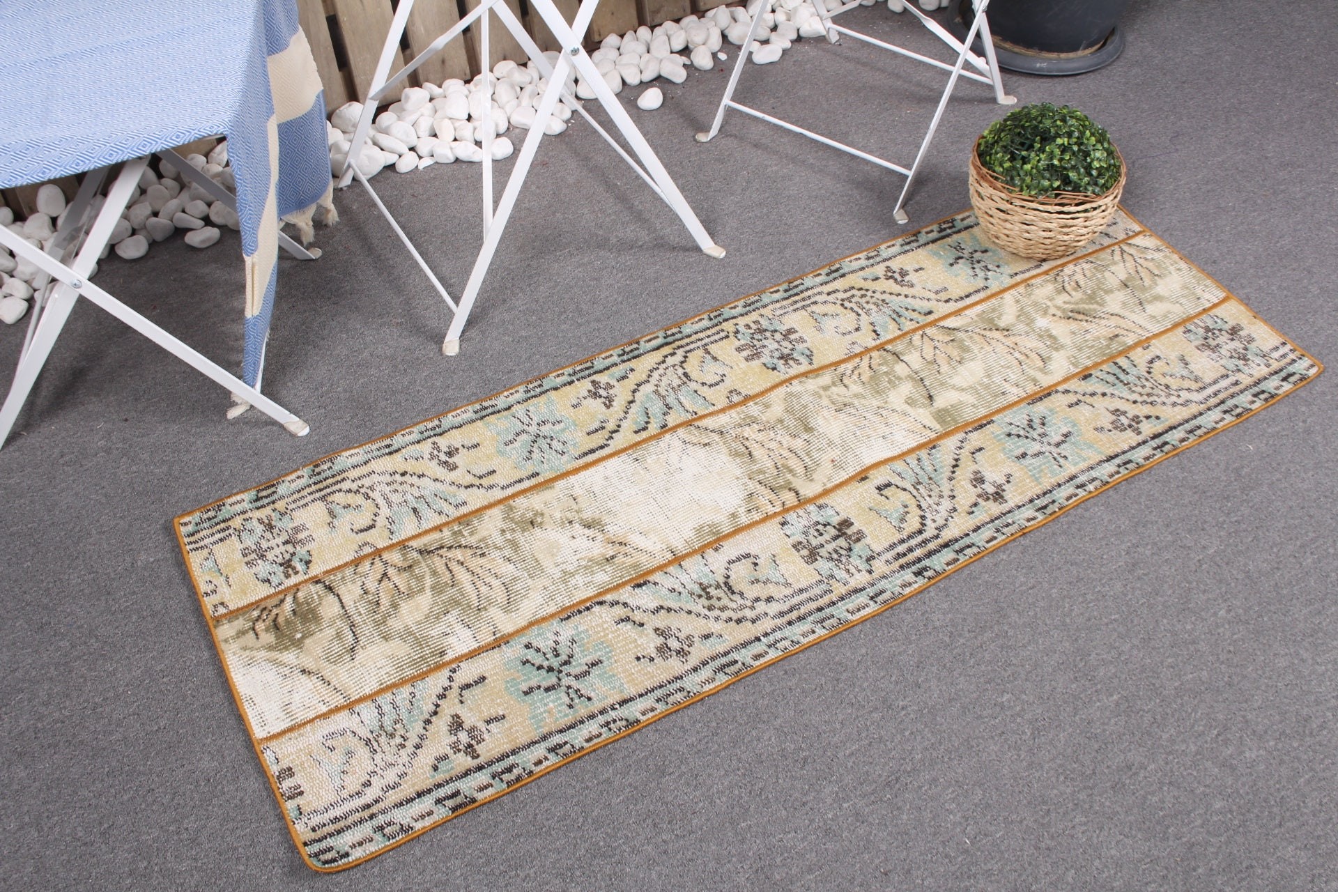 Vintage Rug, Beige Wool Rug, 1.7x4.9 ft Small Rug, Nursery Rug, Oriental Rug, Rugs for Nursery, Turkish Rugs, Bathroom Rug, Kitchen Rug