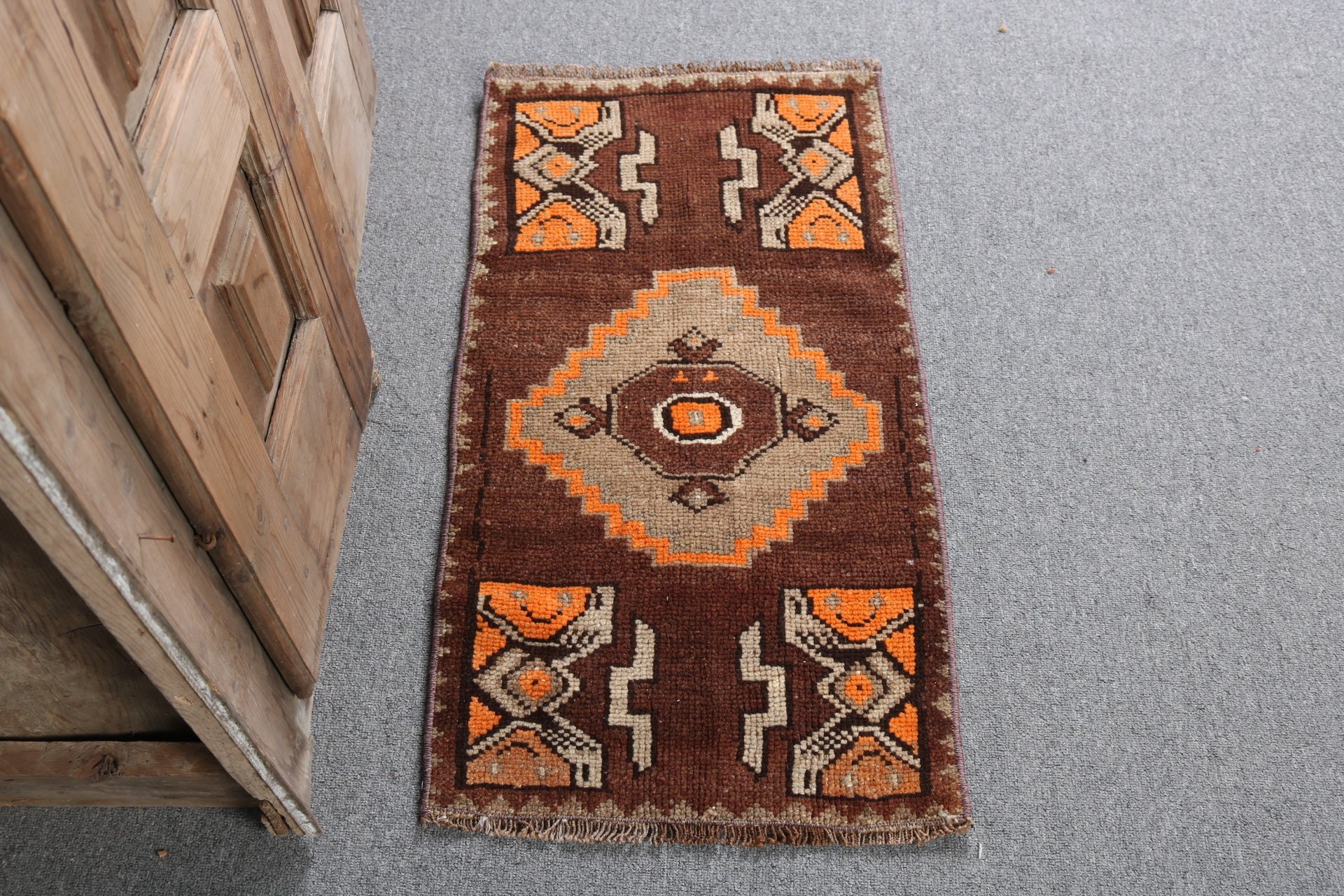 Vintage Rug, Bedroom Rug, Turkish Rug, Brown Moroccan Rugs, Exotic Rugs, Floor Rug, Car Mat Rug, 1.5x3 ft Small Rug, Wall Hanging Rug