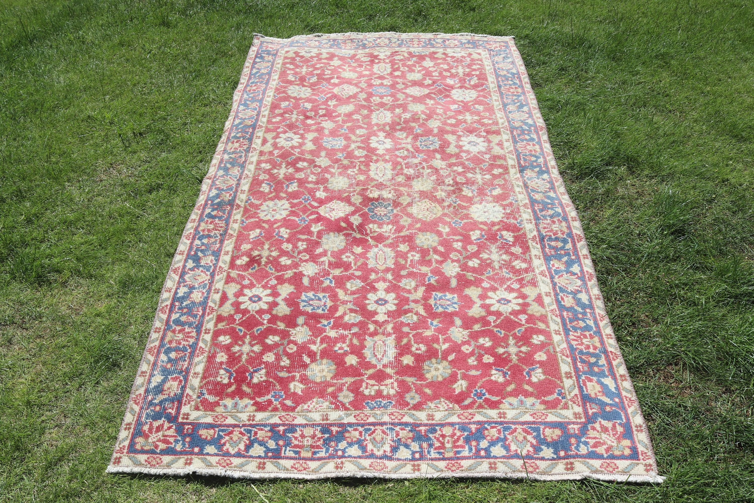 3.8x6.9 ft Area Rug, Rugs for Kitchen, Red Floor Rug, Antique Rug, Turkish Rug, Bedroom Rug, Oushak Area Rugs, Vintage Rugs, Moroccan Rugs