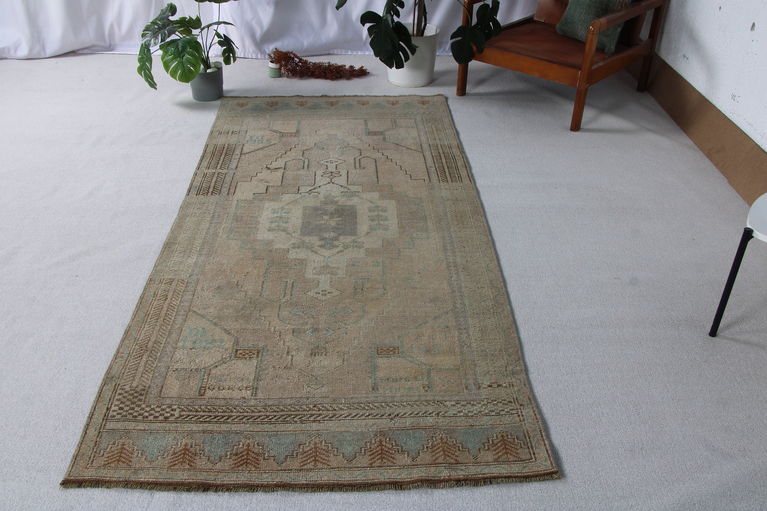 Vintage Halılar, Türk Halıları, Oushak Bölge Halısı, Anadolu Halısı, 3,6x7,8 ft Alan Halıları, Bej Mutfak Halısı, Geometrik Halılar, Yer Halıları, Egzotik Halı