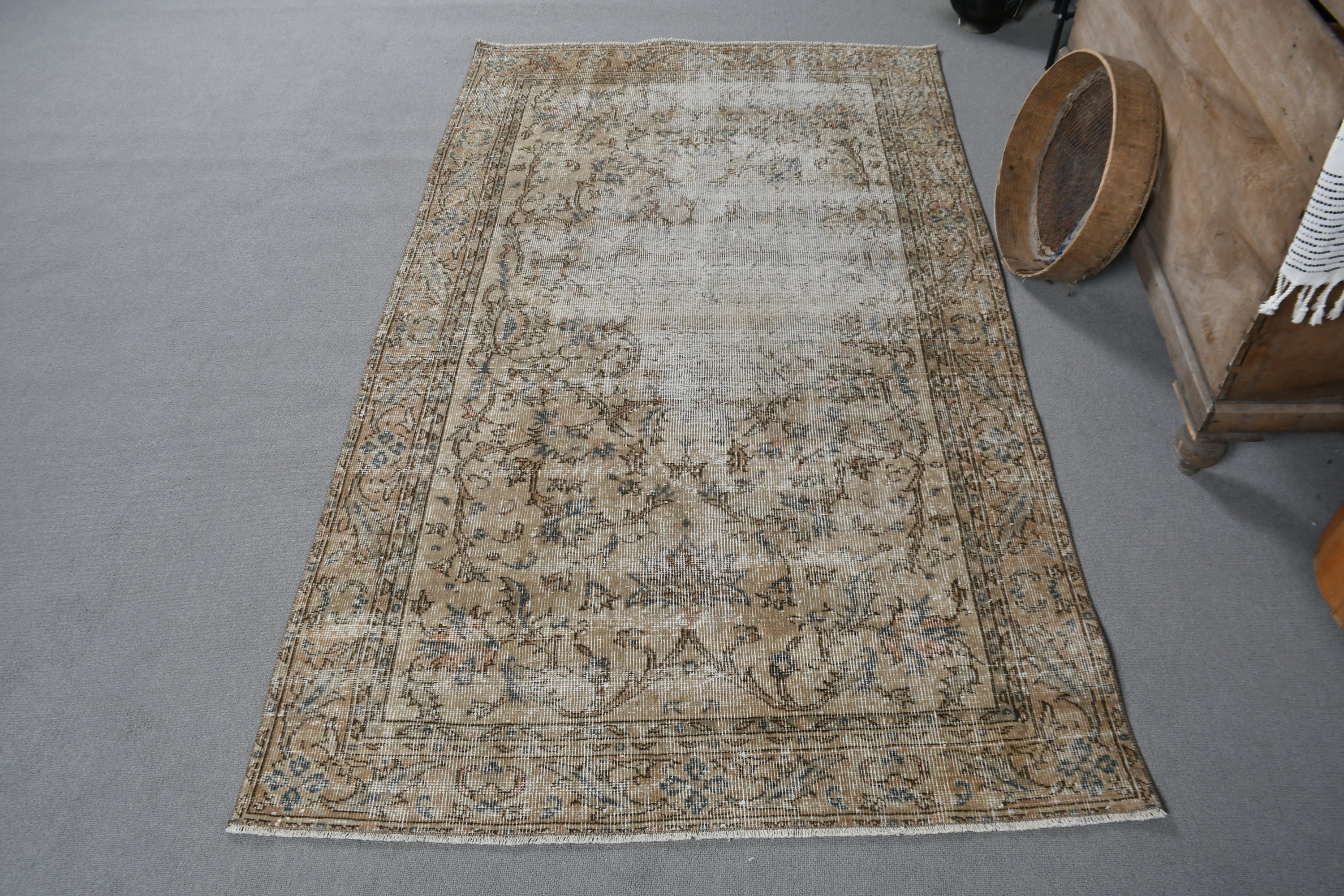 Turkish Rugs, Beige Anatolian Rug, 3.7x6.2 ft Accent Rugs, Nursery Rug, Bedroom Rugs, Cute Rug, Oushak Rug, Vintage Rug, Kitchen Rugs