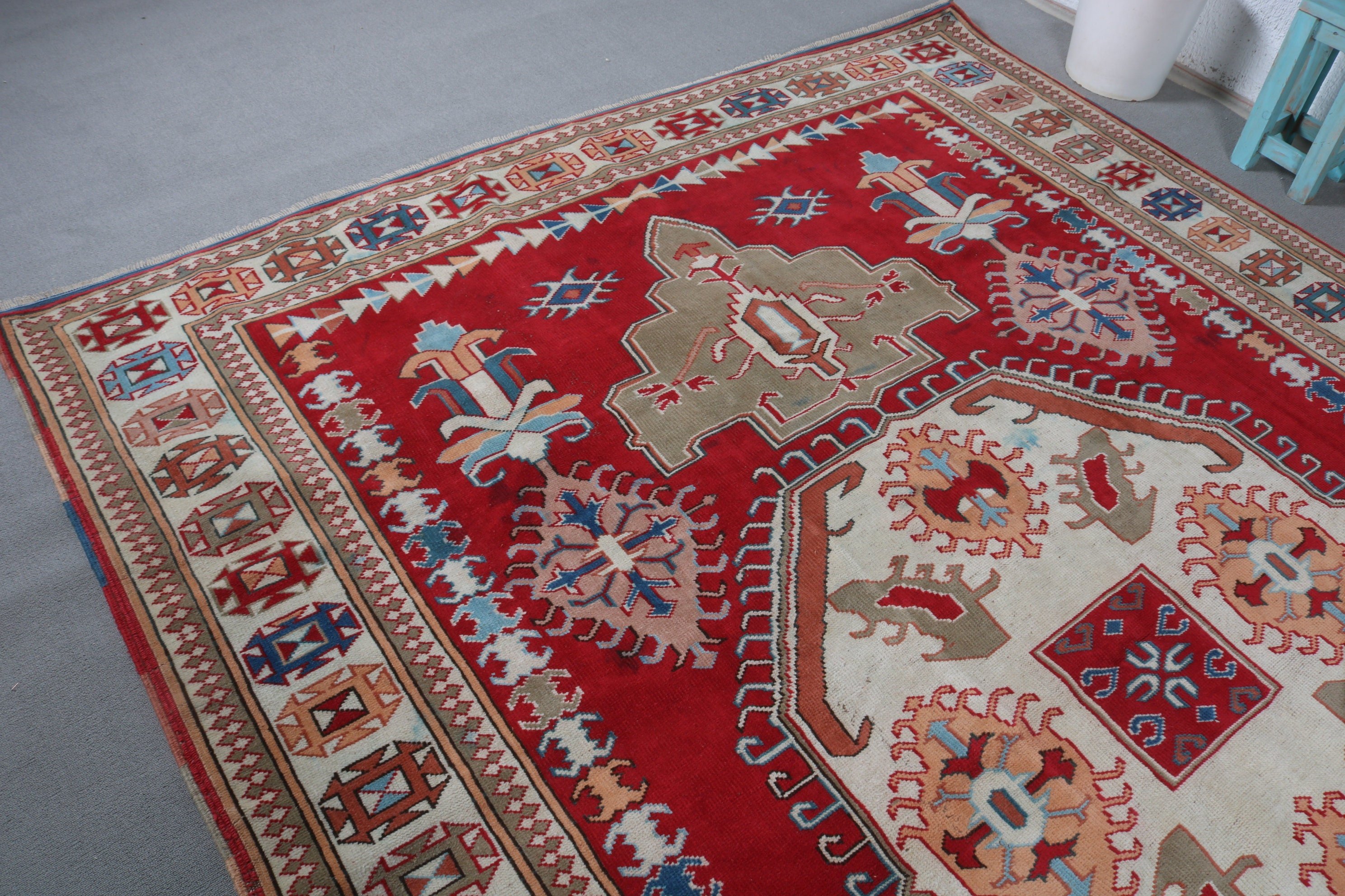 Oriental Rug, Red  7.4x10 ft Oversize Rug, Turkish Rugs, Vintage Decor Rug, Salon Rug, Dining Room Rug, Vintage Rug, Floor Rug