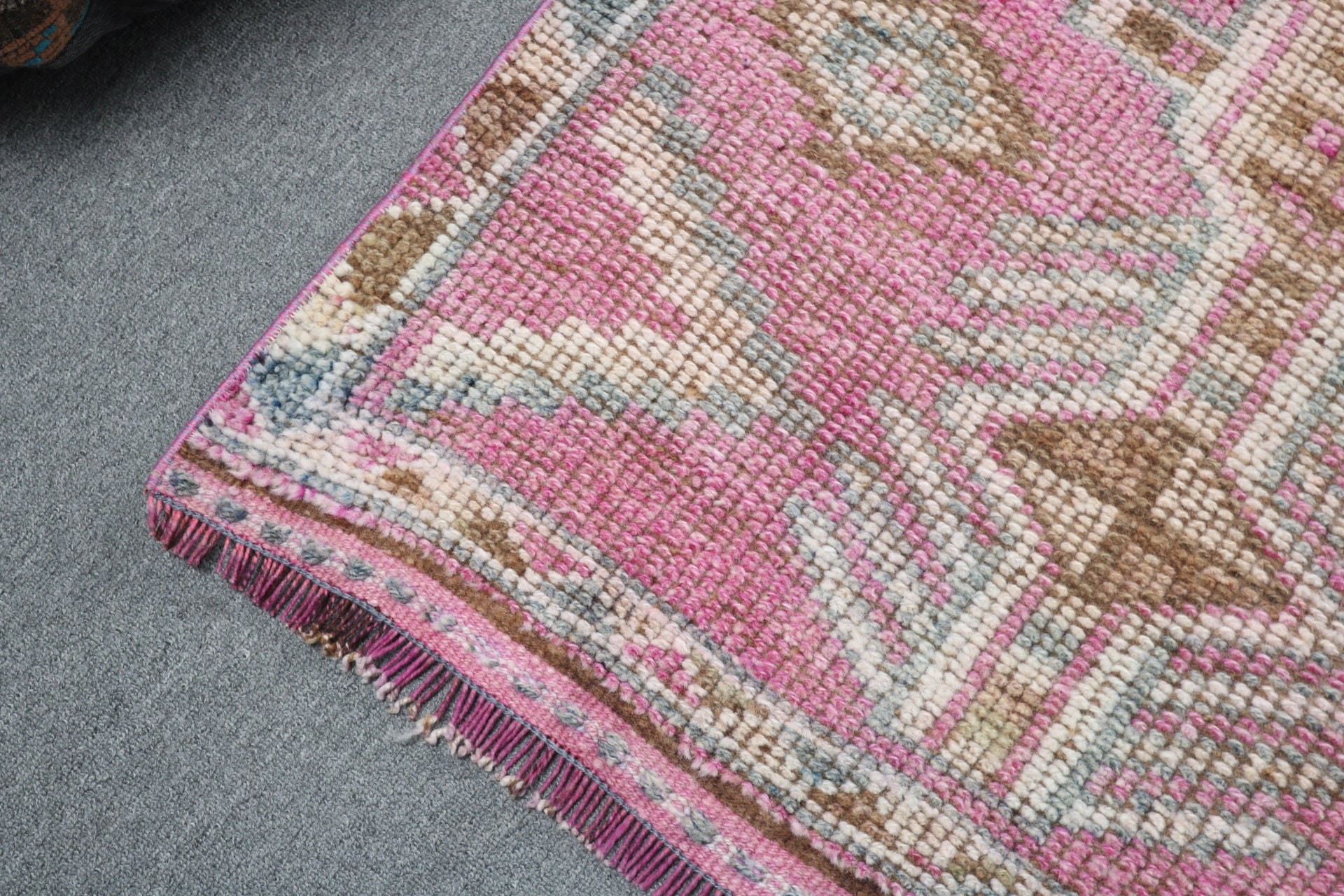 Pink Wool Rugs, Geometric Rug, Turkish Rug, Bedroom Rugs, 3.1x10.8 ft Runner Rug, Vintage Rugs, Hallway Rugs, Rugs for Beni Ourain Runner