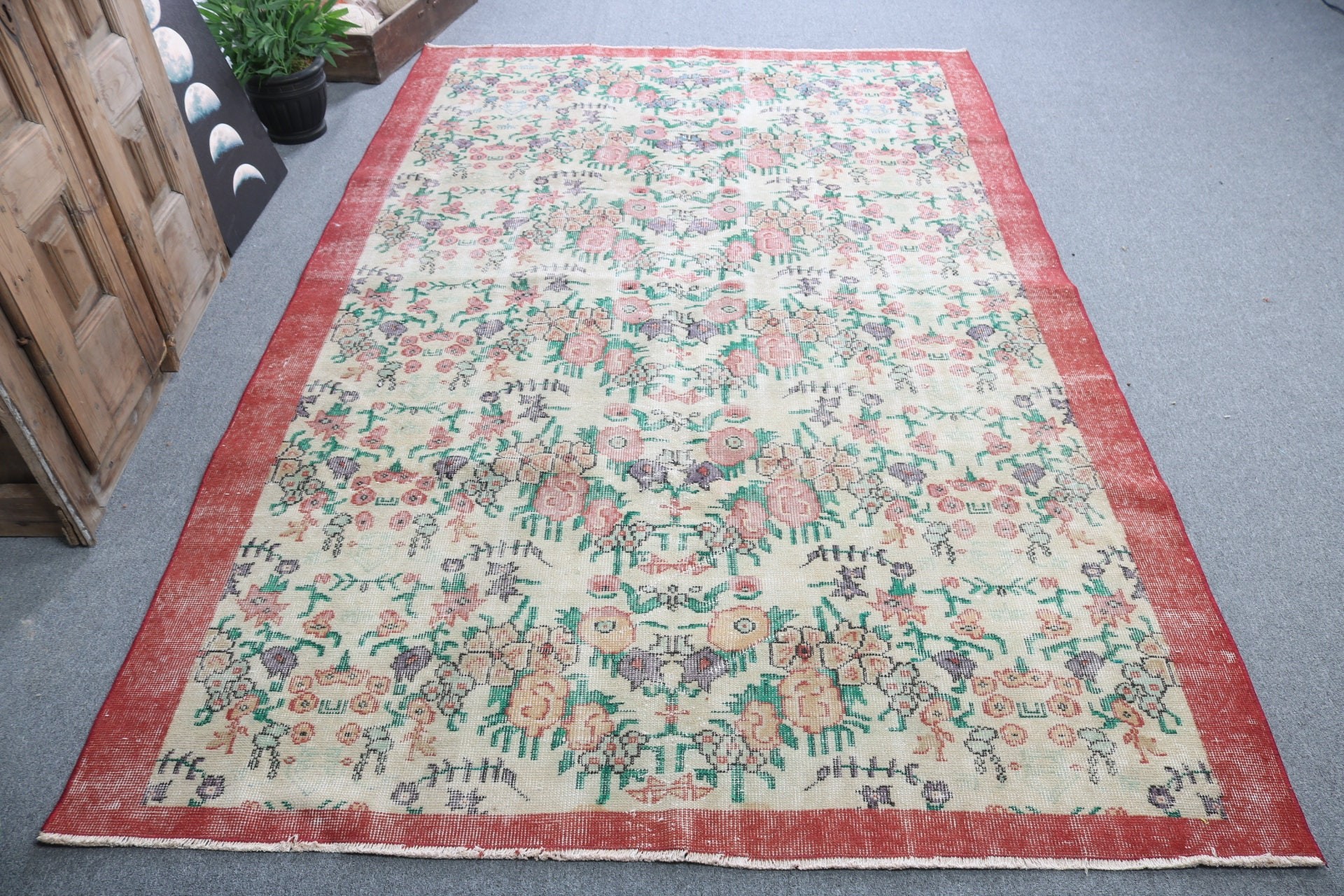 Yün Halılar, Yemek Odası Halıları, Oturma Odası Halısı, Yeşil Antika Halı, Türk Halısı, Vintage Halılar, El Dokuma Halı, Yer Halısı, 5.4x8.5 ft Büyük Halı