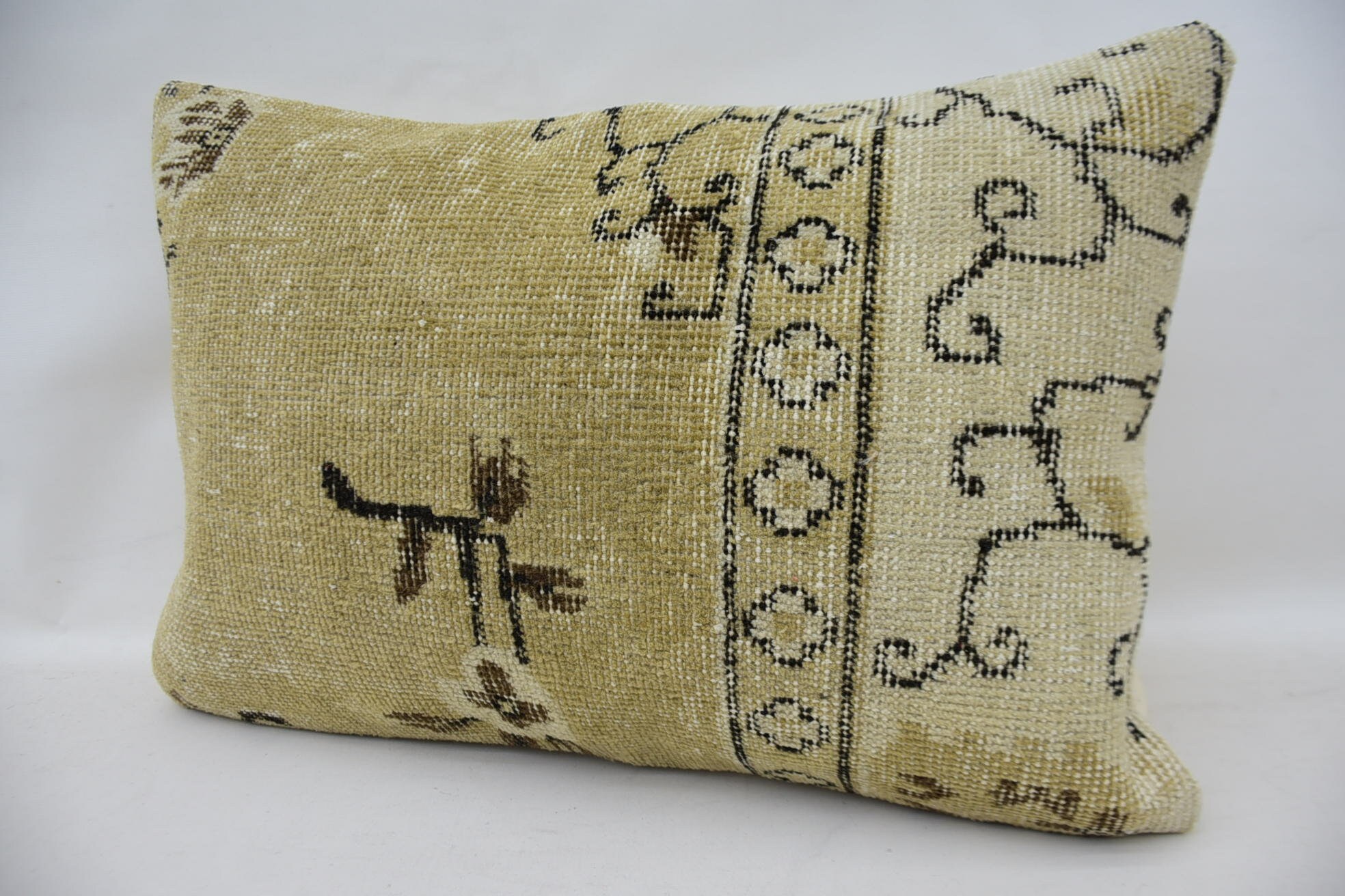 Vintage Pillow, Farmhouse Cushion Case, 16"x24" Beige Pillow, Boho Pillow, Vintage Kilim Throw Pillow, Pastel Pillow Sham