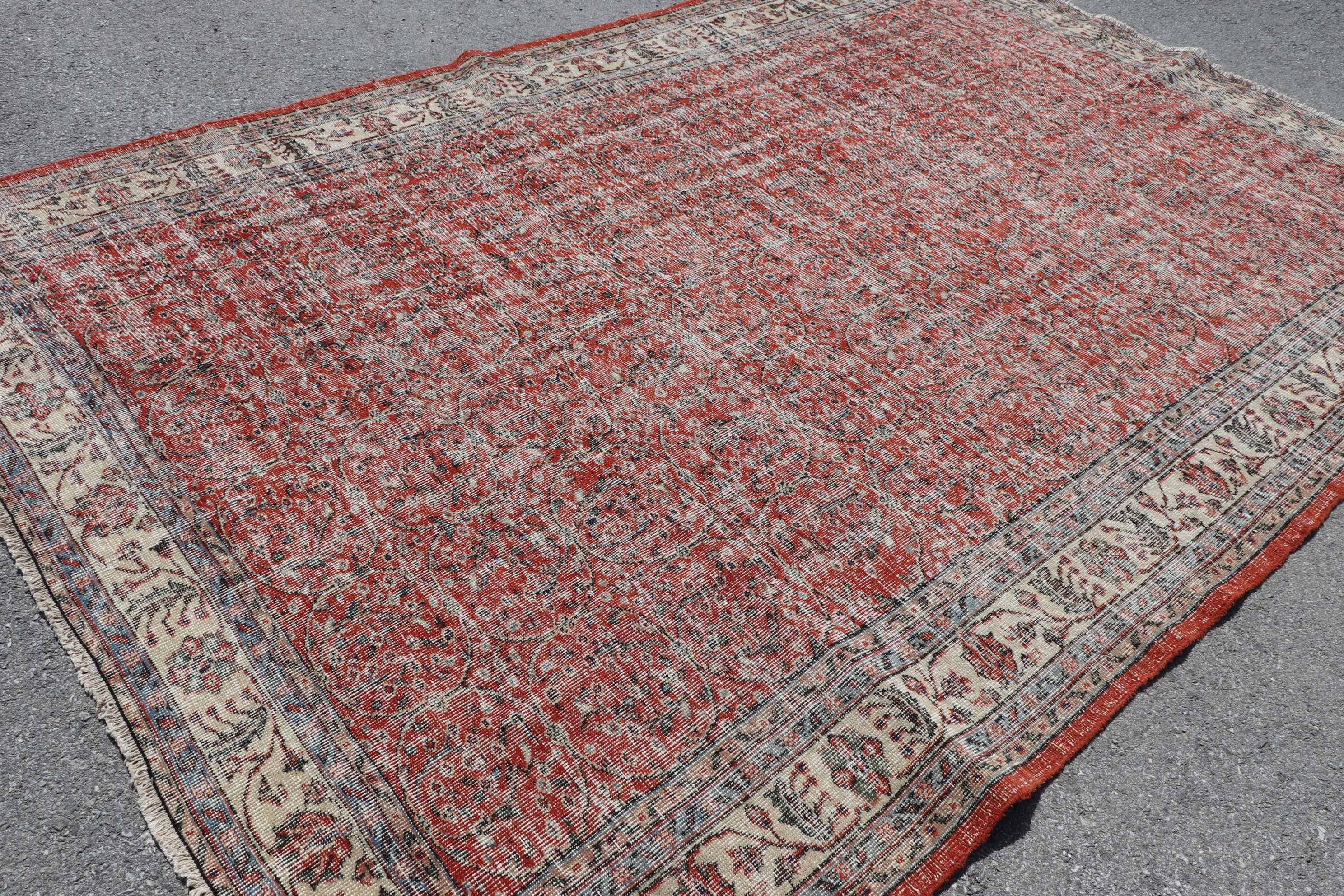 Turkish Rug, Red Cool Rug, 7.3x10.8 ft Oversize Rugs, Cool Rug, Rugs for Saloon, Anatolian Rug, Vintage Rug, Saloon Rugs, Dining Room Rug