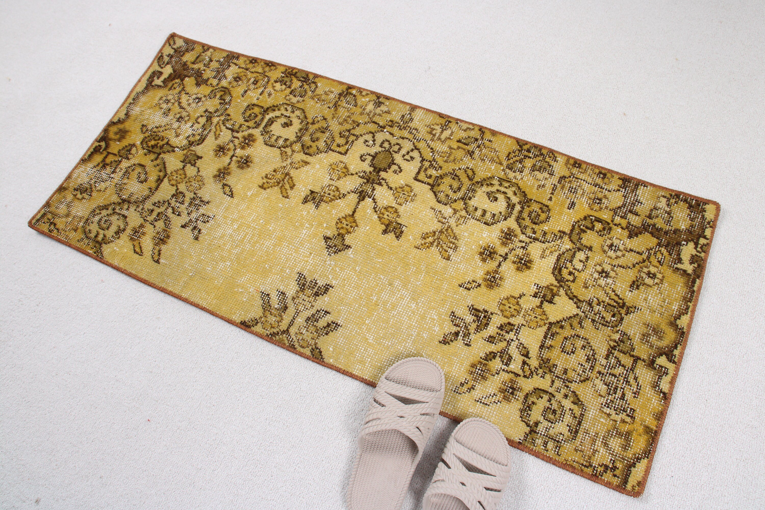 Neutral Rugs, Office Rug, Car Mat Rug, Yellow Neutral Rugs, 1.6x3.6 ft Small Rug, Small Boho Rugs, Cool Rug, Turkish Rug, Vintage Rugs