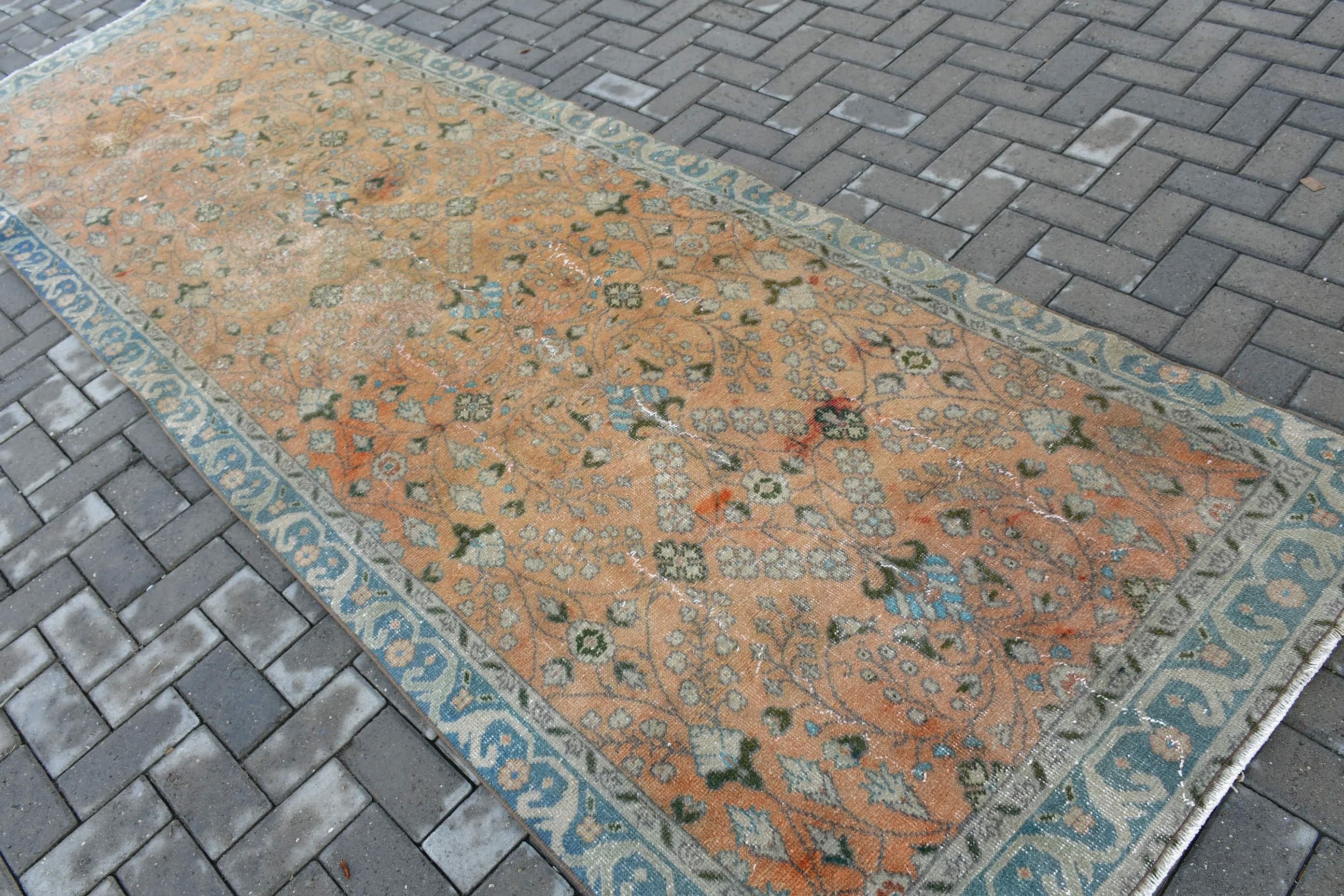 Vintage Halı, Doğal Halı, Yün Halılar, Turuncu Ev Dekor Halısı, 3,9x12,3 ft Runner Halısı, Koridor Halıları, Türk Halıları, Mutfak Halısı, Yer Halısı