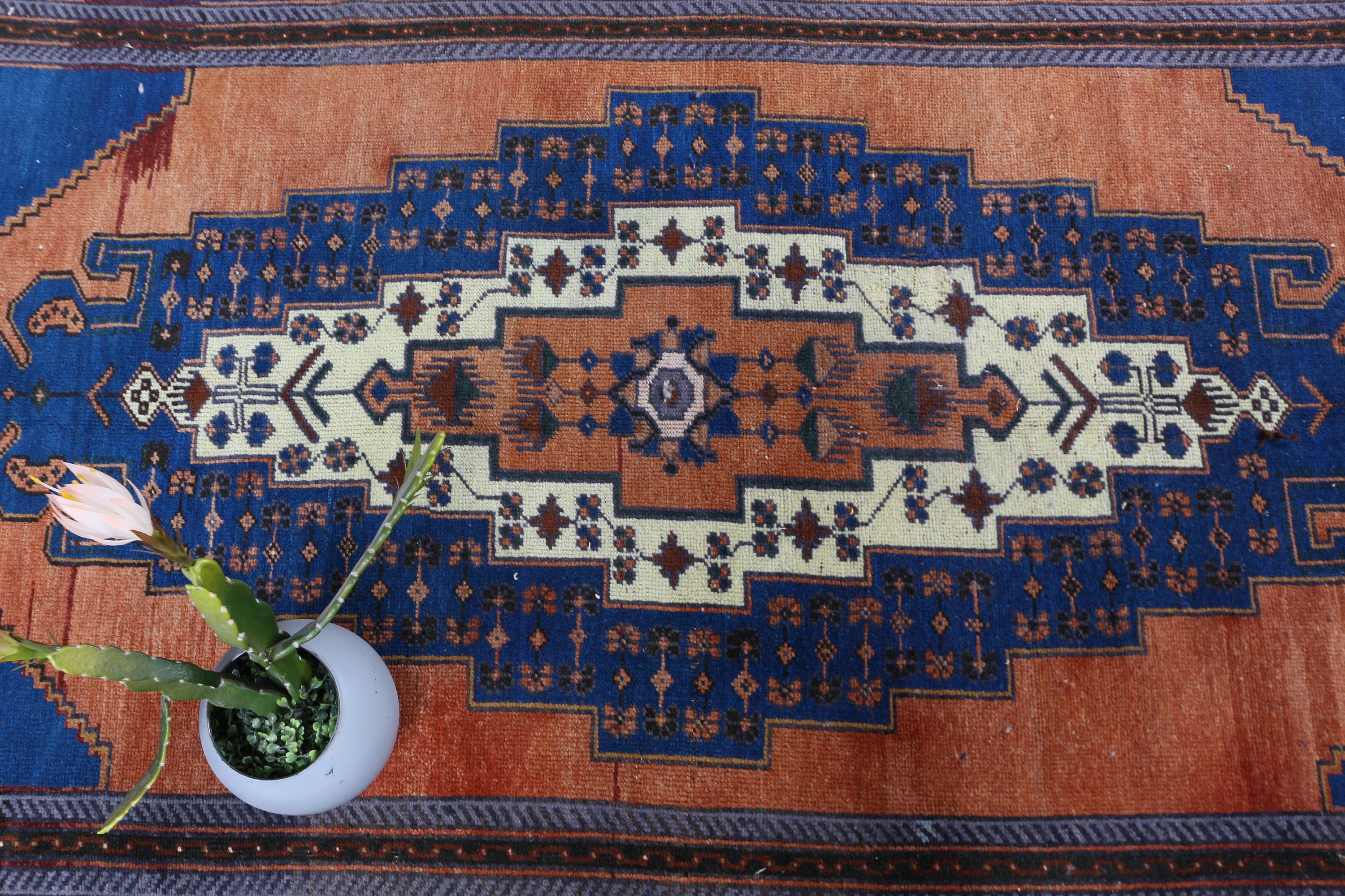 Türk Halısı, Oushak Halısı, Yer Halısı, Mavi Oryantal Halılar, Büyük Oushak Halısı, Büyük Boho Halıları, Yatak Odası Halıları, Vintage Halılar, 5,3x9,6 ft Büyük Halı