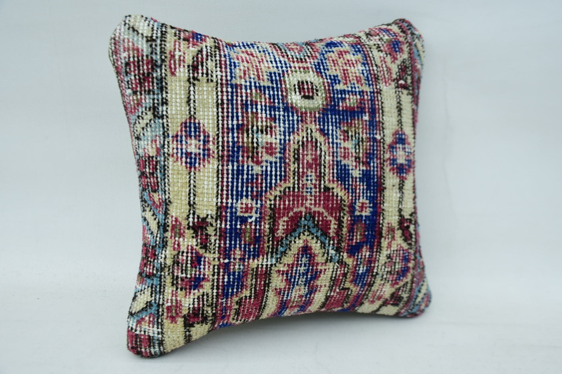 Pillow for Couch, Bolster Throw Cushion Case, Turkish Kilim Pillow, Gift Pillow, Vintage Kilim Pillow Pillow, 12"x12" Blue Cushion Case