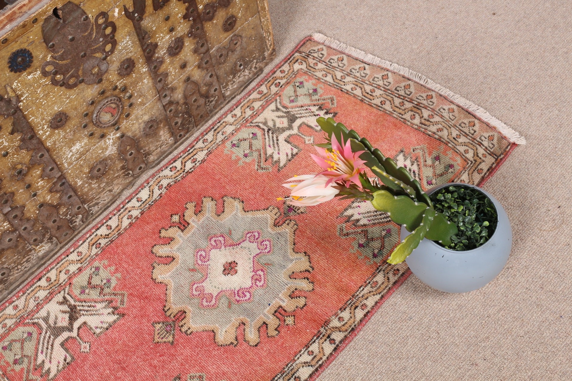 Wool Rug, Turkish Rug, Red Cool Rug, Vintage Rug, Rugs for Door Mat, Moroccan Rugs, Nursery Rug, Door Mat Rug, 1.7x3.5 ft Small Rugs