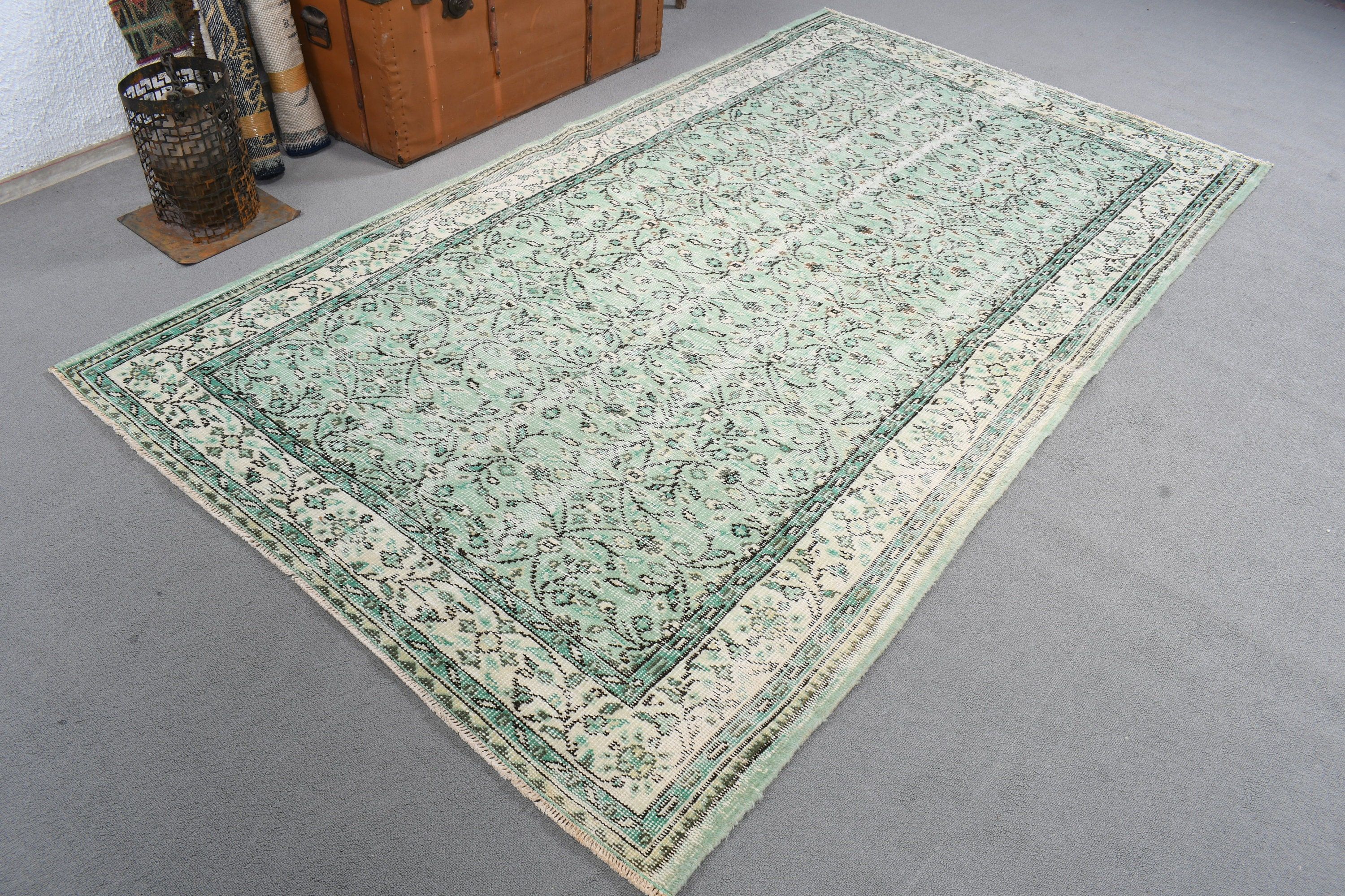 Vintage Halı, Büyük Oushak Halıları, Türk Halıları, 4,8x8,5 ft Büyük Halı, Büyük Vintage Halı, Fas Halısı, Oryantal Halılar, Yeşil Antika Halılar