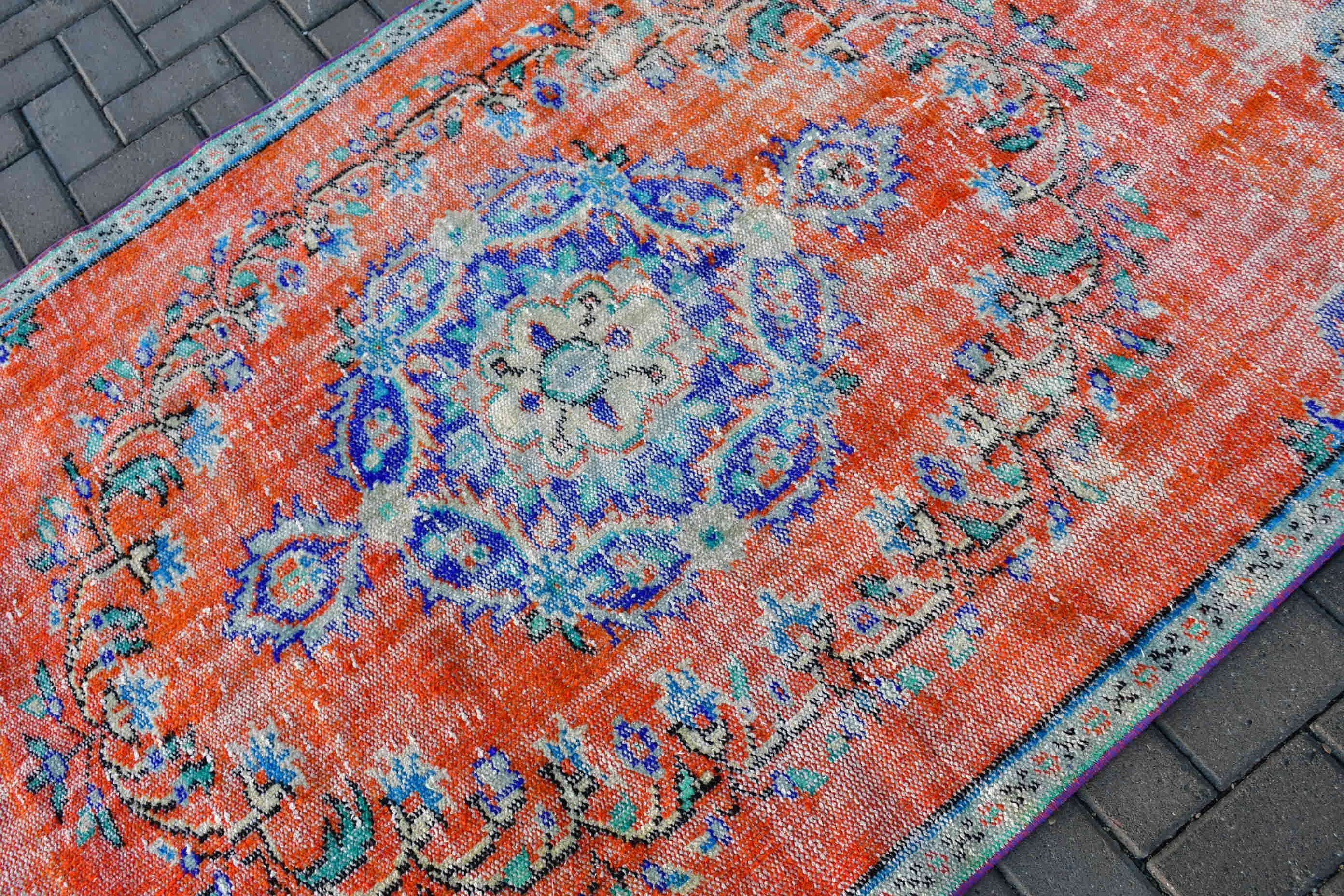 Orange Cool Rugs, 4.5x8.1 ft Area Rugs, Kitchen Rug, Dining Room Rug, Floor Rug, Vintage Rug, Rugs for Area, Turkish Rug