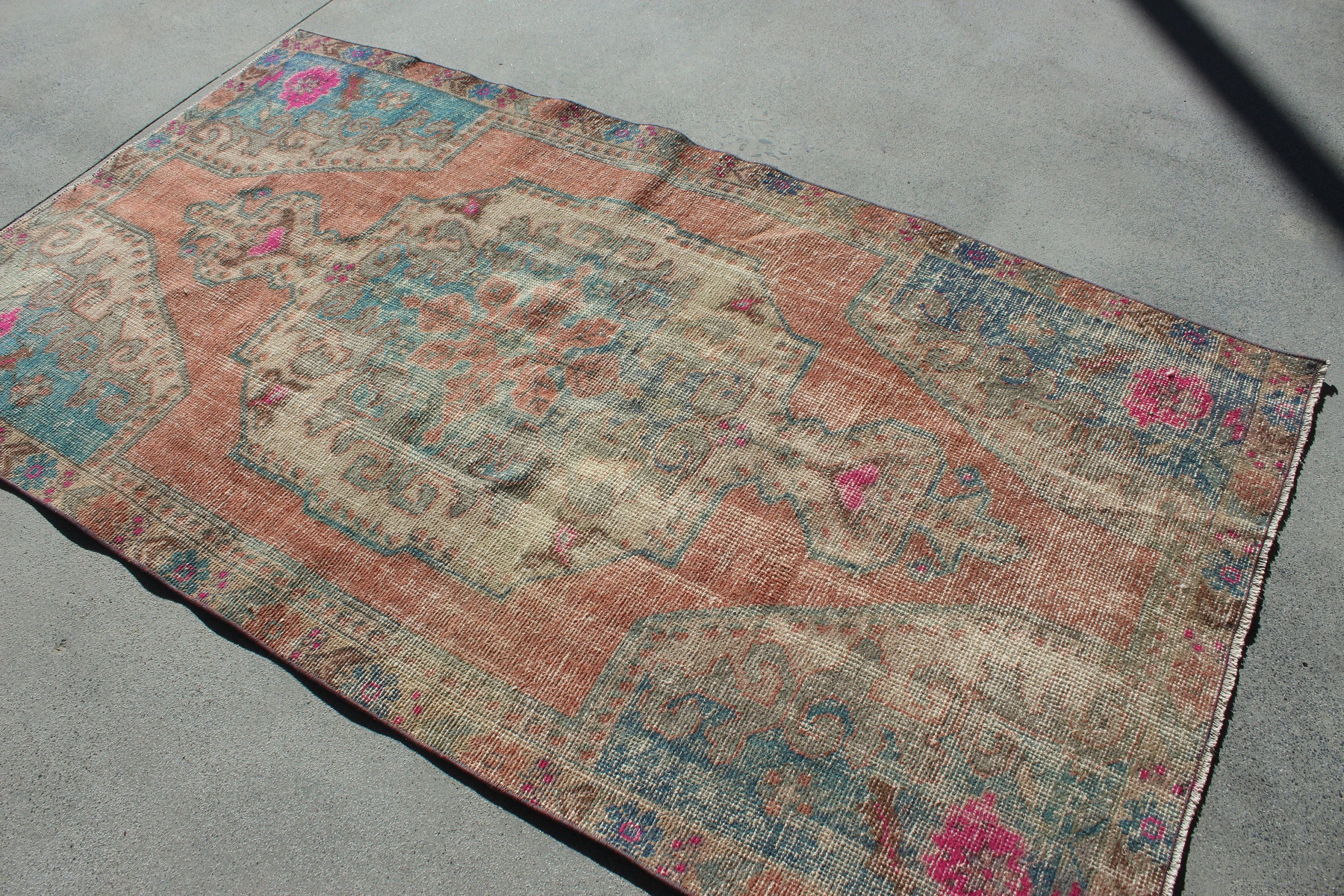 4.1x7.3 ft Area Rug, Orange Floor Rug, Moroccan Rug, Vintage Rug, Nursery Rug, Rugs for Indoor, Indoor Rug, Turkish Rugs