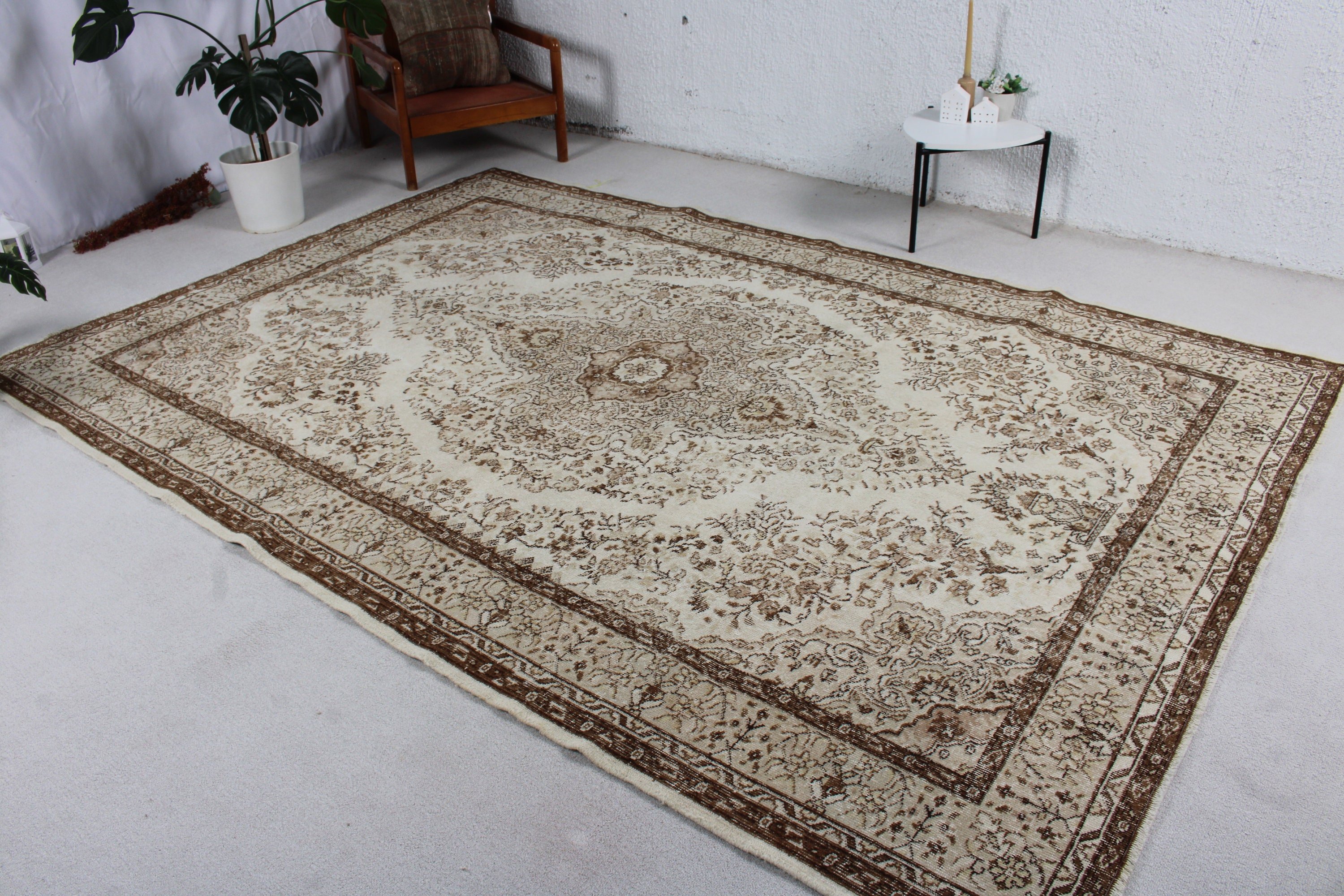 Saloon Rugs, 7x10.3 ft Oversize Rug, Turkish Rugs, Oriental Rugs, Vintage Rug, Handwoven Rug, Boho Rugs, Living Room Rug, Beige Kitchen Rug